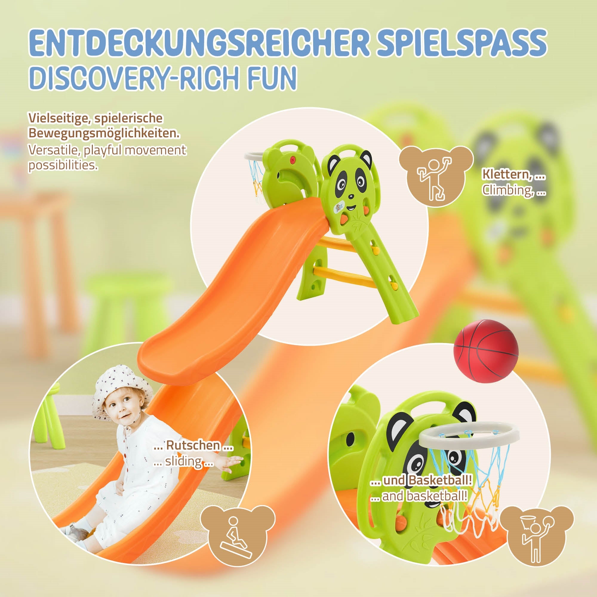 ECD Germany Kinder toboggan enfant 2 en 1 Joyz + panier basket