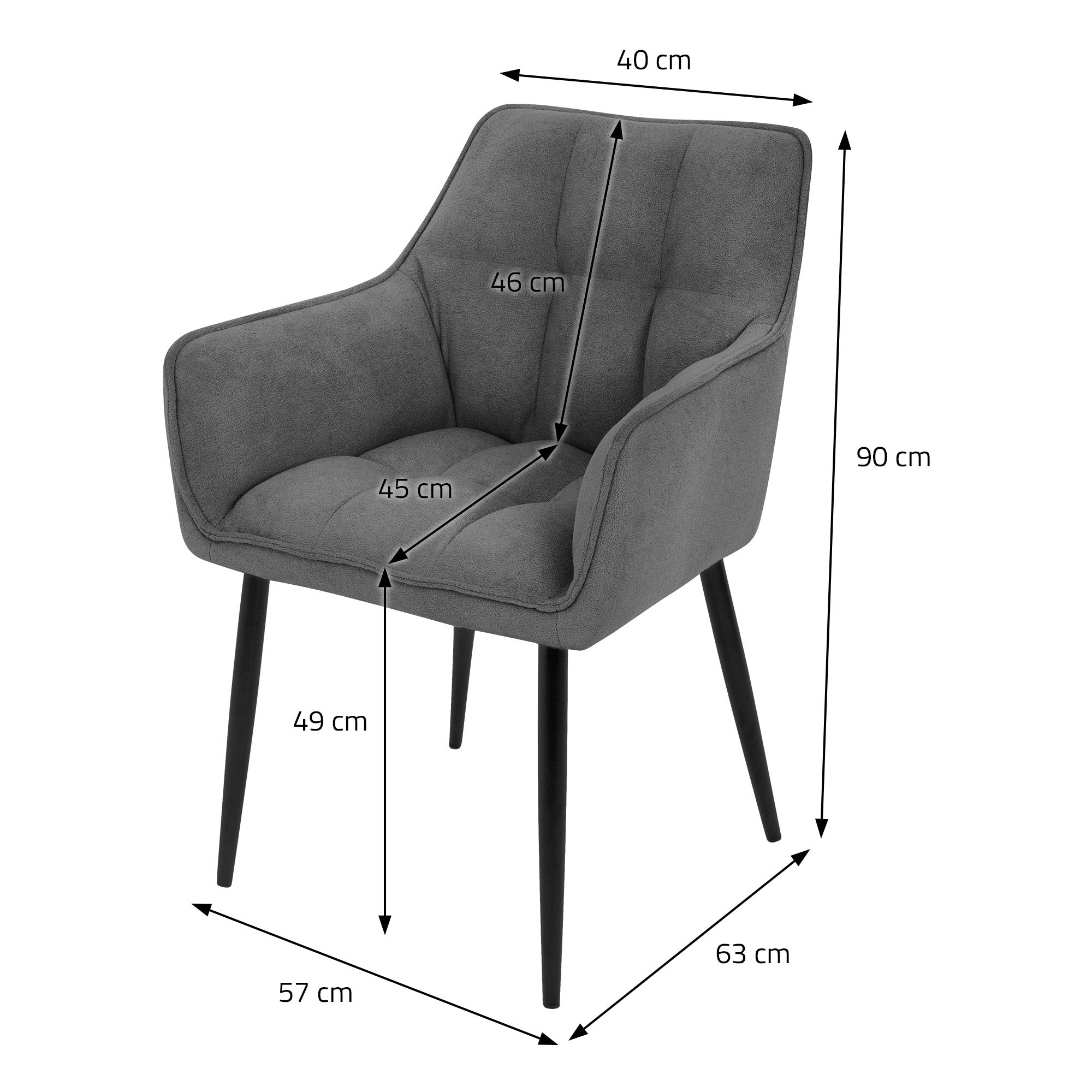 ECD Germany Möbel Chaise salle à manger gris foncé tissu bouclette
