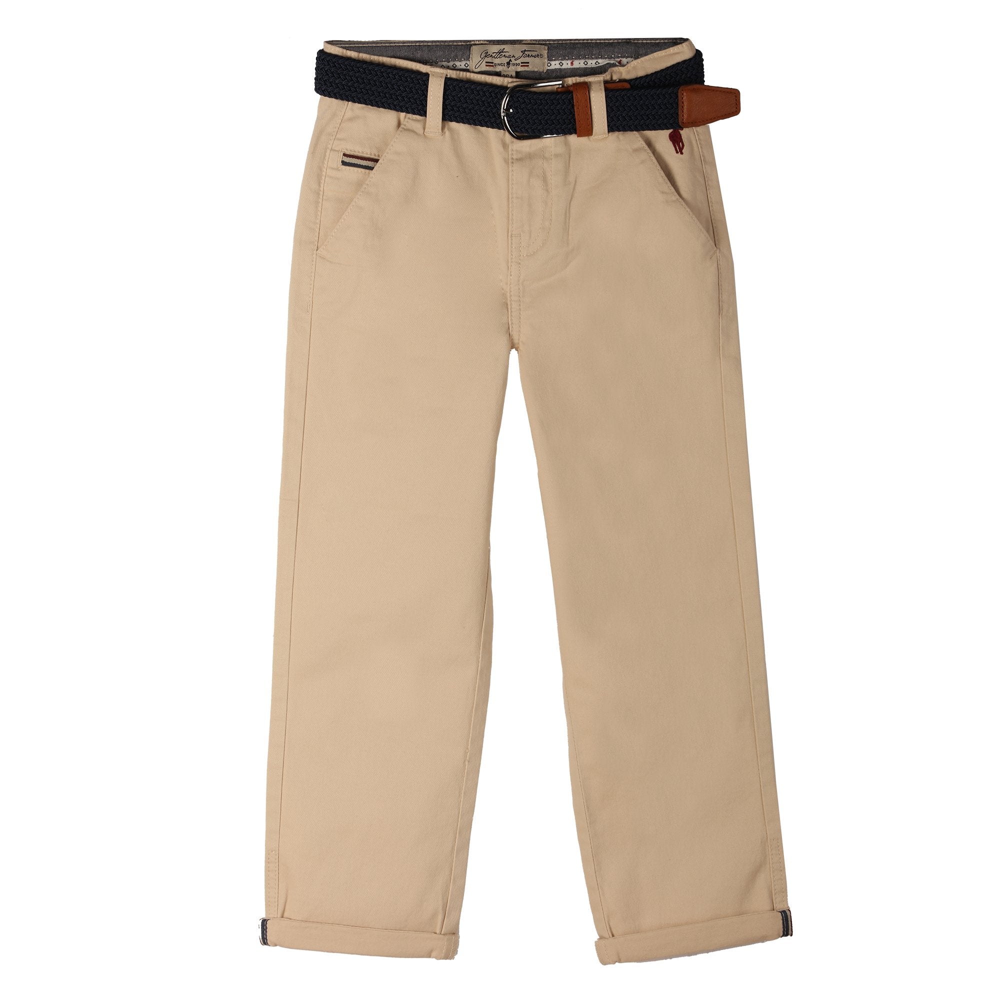 Stokomani pantalon chino beige ceinture enfant