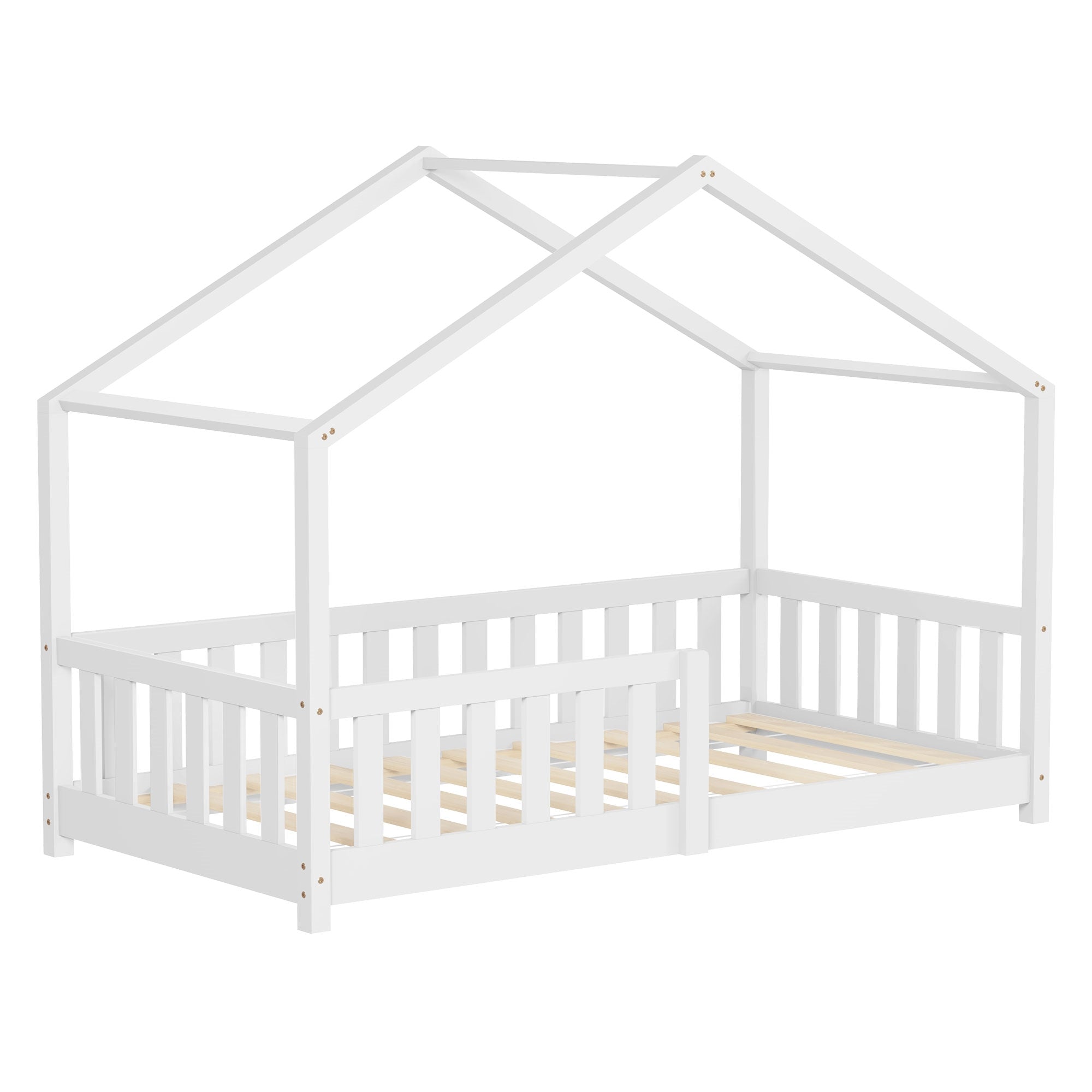 ECD Germany Kinder lit cabane 80x160 cm blanc avec sommier