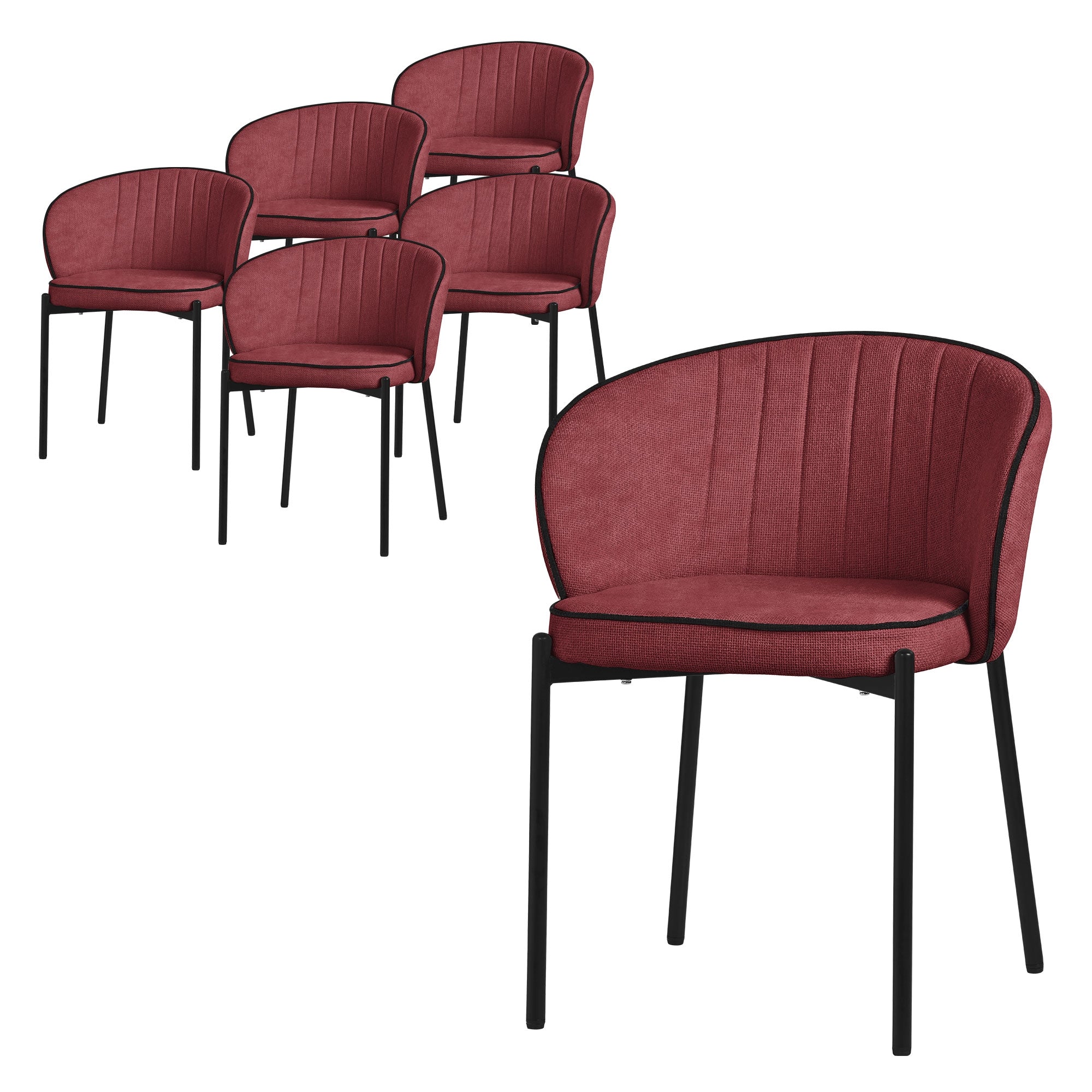 ML-Design chaise salle à manger rouge lot 6 dossier accoudoirs