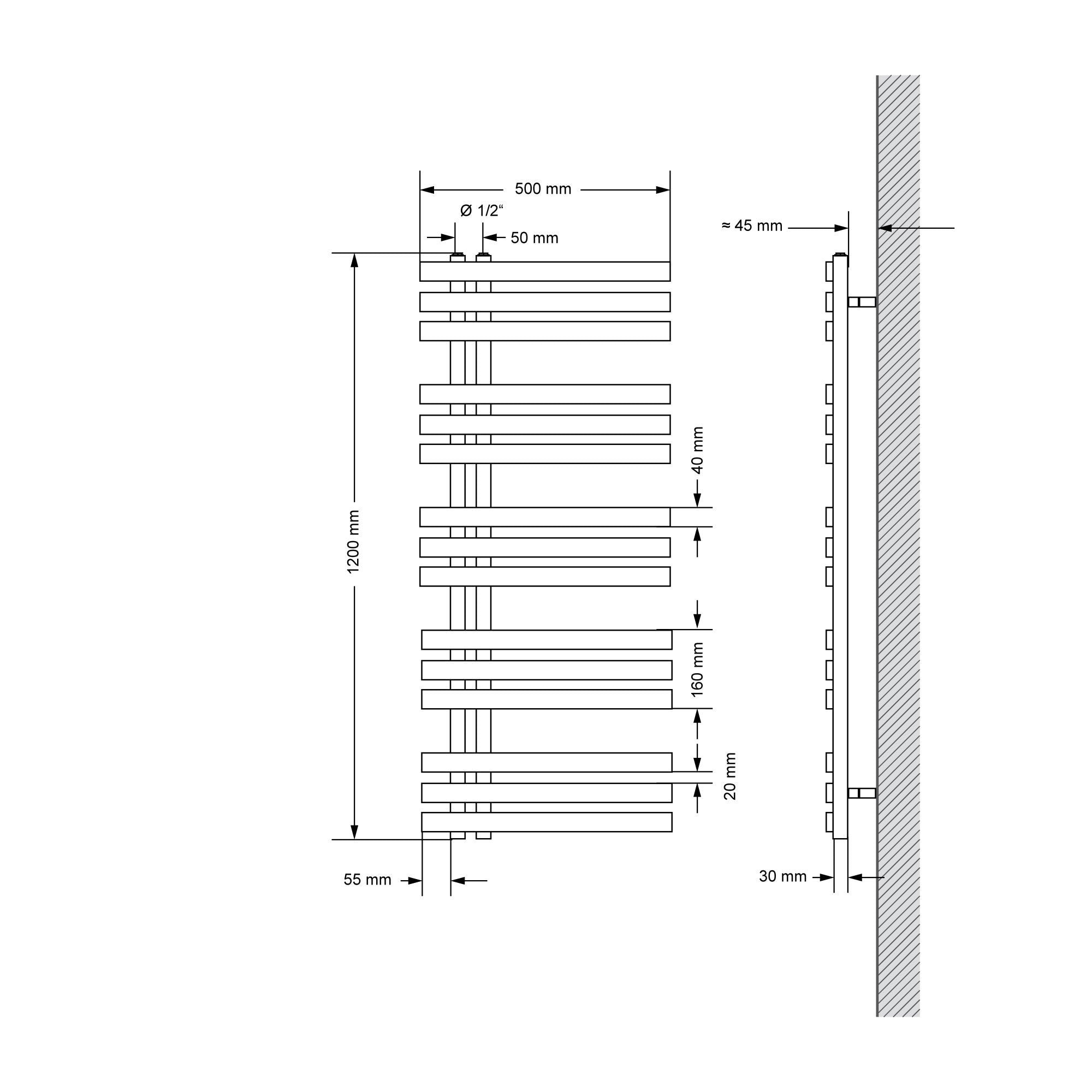 LuxeBath Iron EM sèche-serviettes 500x1200 mm chromé