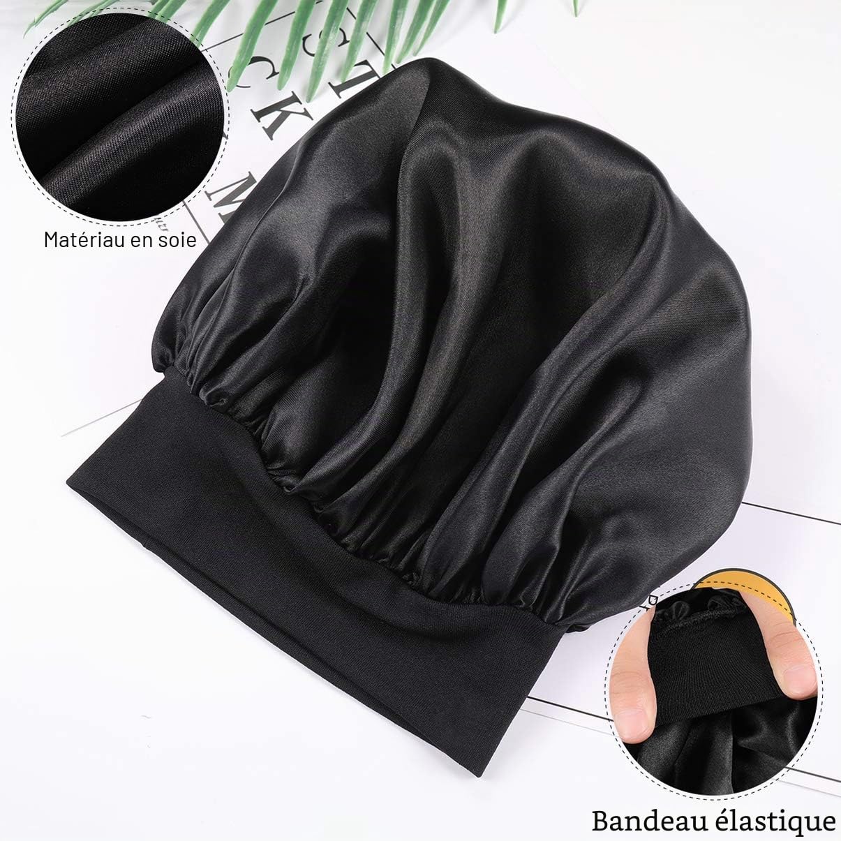 Milisten bonnet nuit satin élastique large bande noir