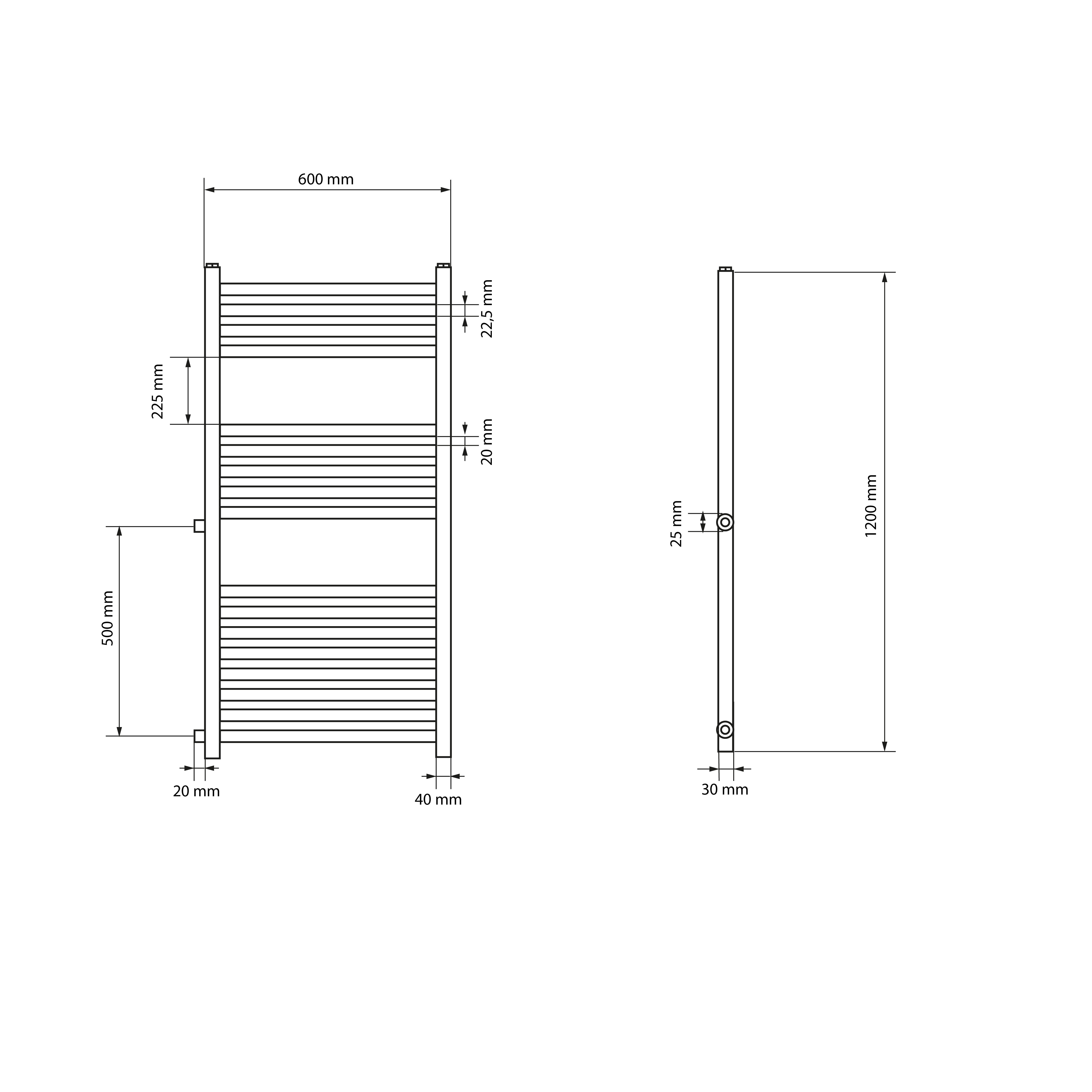 LuxeBath Heizungen sèche-serviettes 600x1200 blanc droit