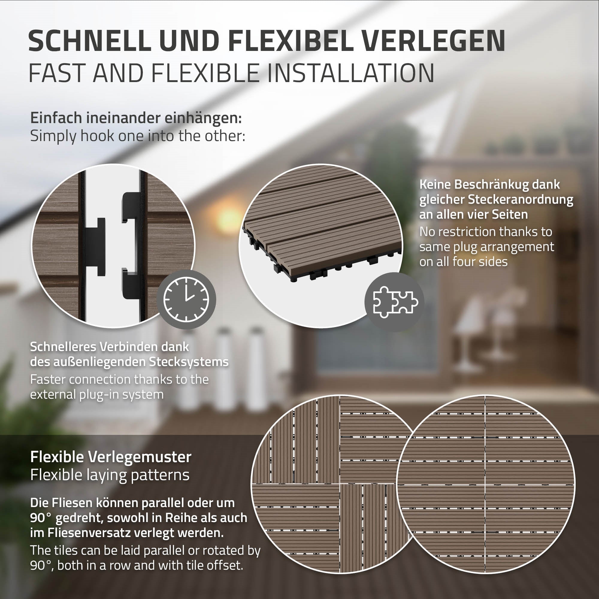 ECD Germany Garten dalle terrasse WPC 60x30 marron 5m²