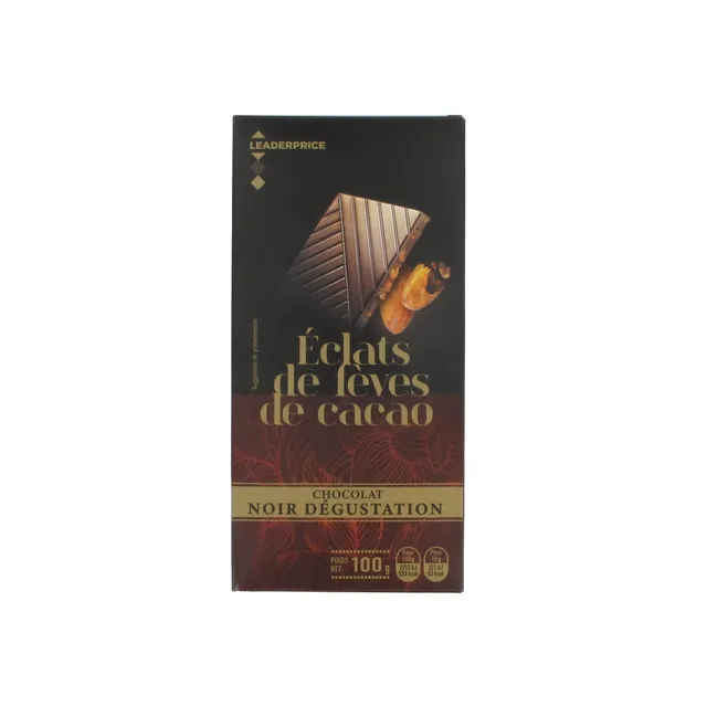 Leader Price chocolat noir dégustation tablette 100g fèves