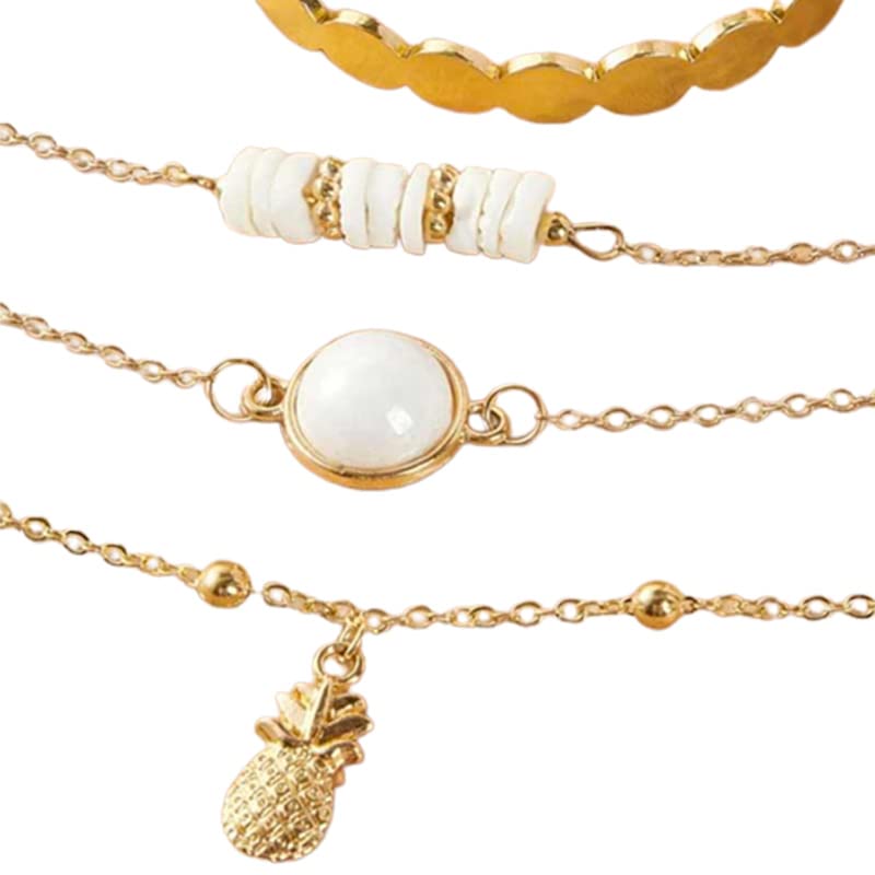 Shop-Story Ananas Bracelet Ensemble 4 Bracelets Perles Or Tropical