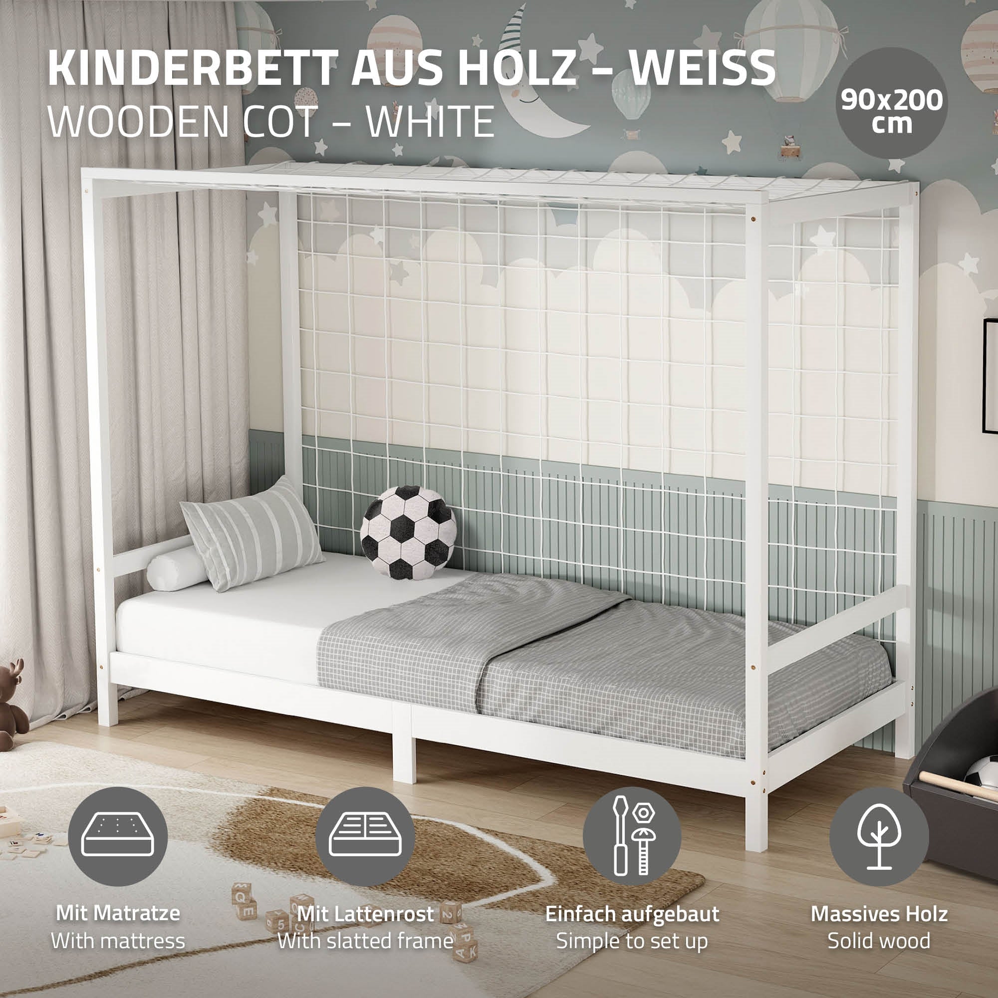 ECD Germany Kinder lit enfant but de foot 90x200 blanc matelas