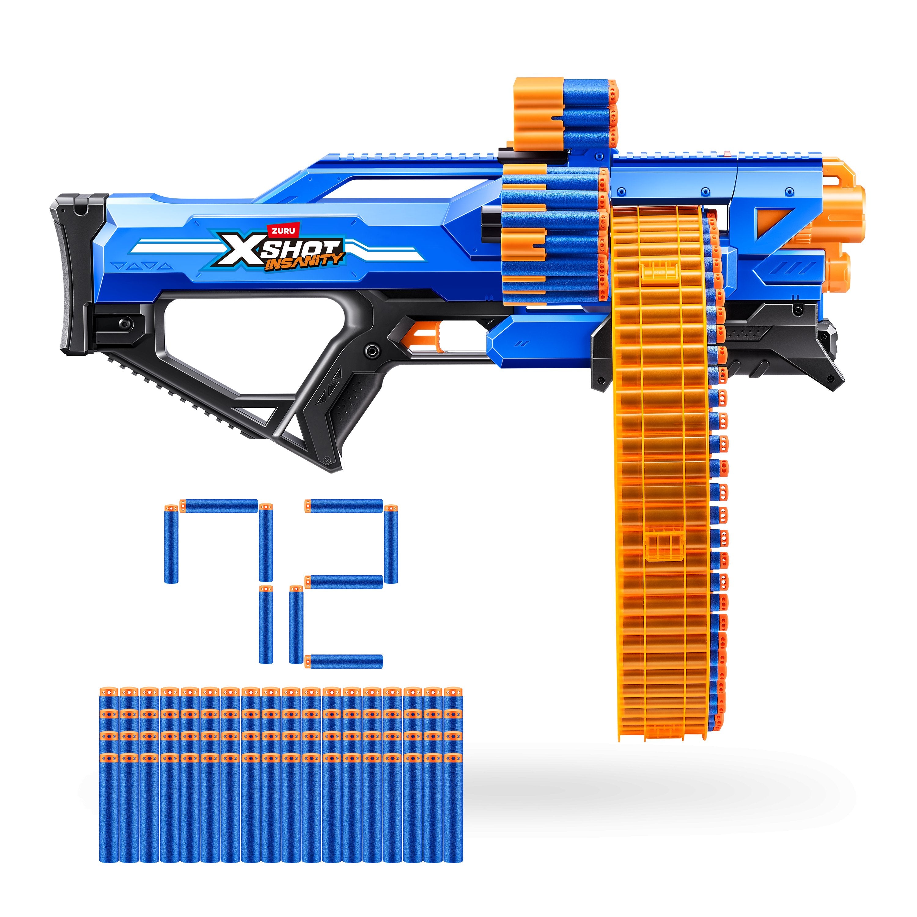 X Shot Insanity Mad Mega Barrel Pistolet fléchettes 72 coups