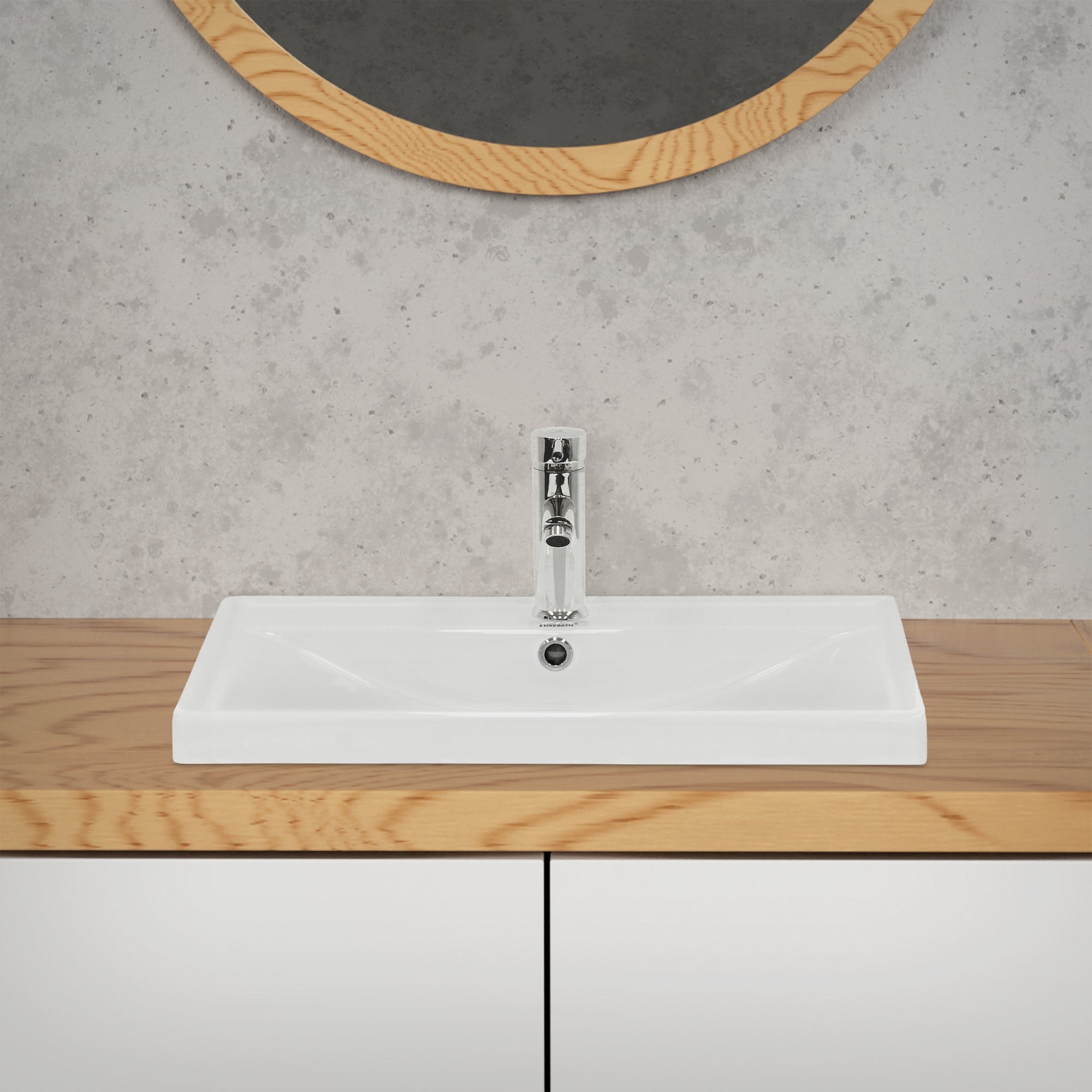 LuxeBath lavabo carré blanc céramique 51cm avec trop-plein