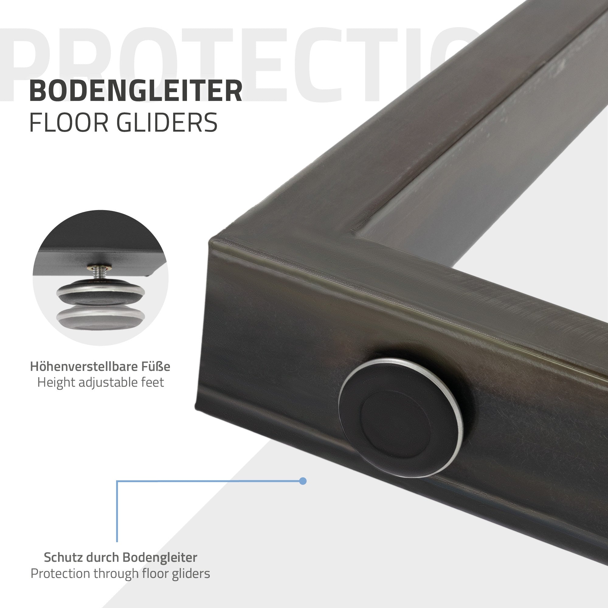 ECD Germany Möbel pieds table trapèze 60x72cm acier lot 2