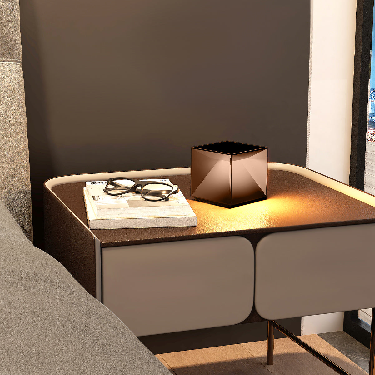 Red Deco Cubox Mini Corten lampe table LED H8cm