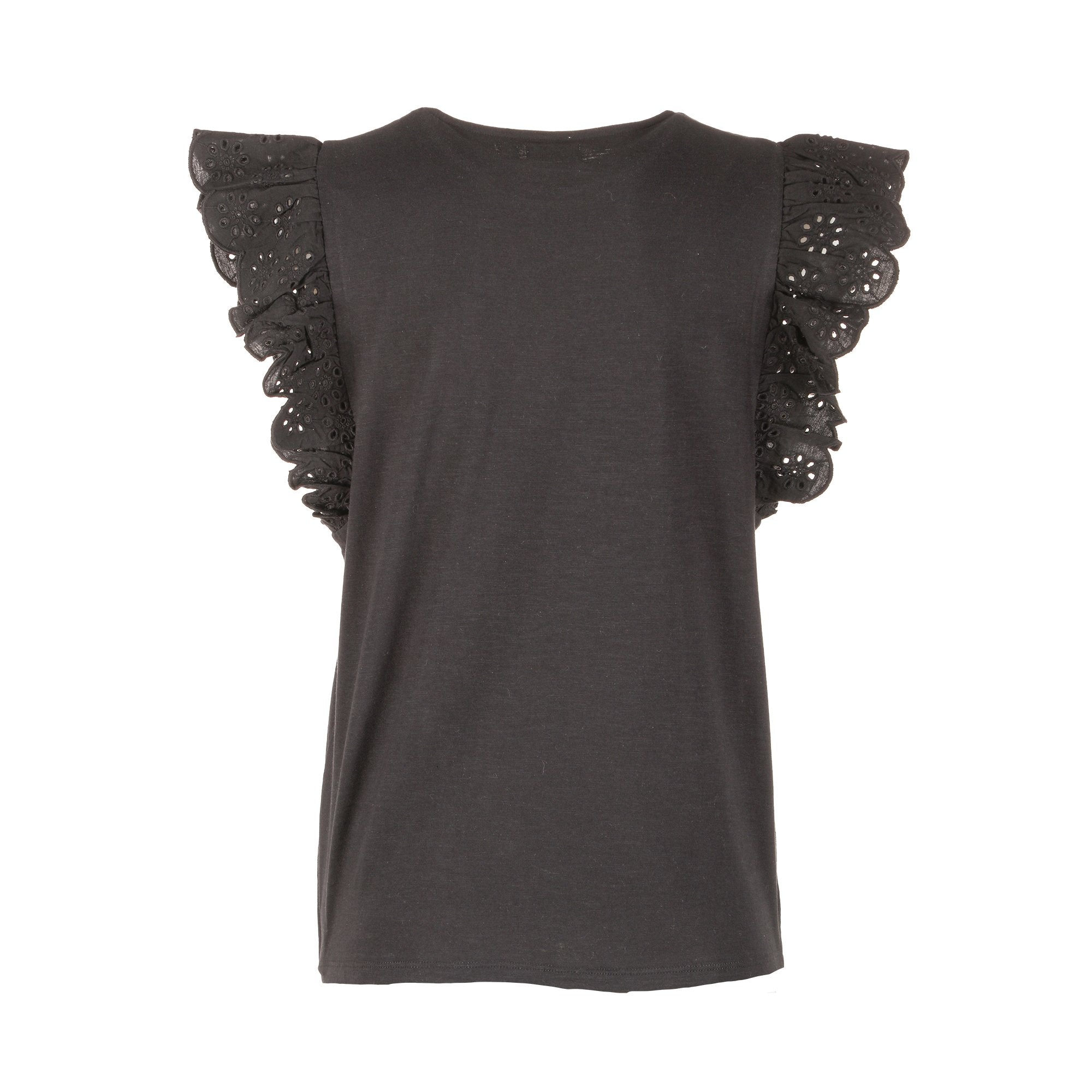 Tee-shirt broderie noir femme coton tailles S à XL