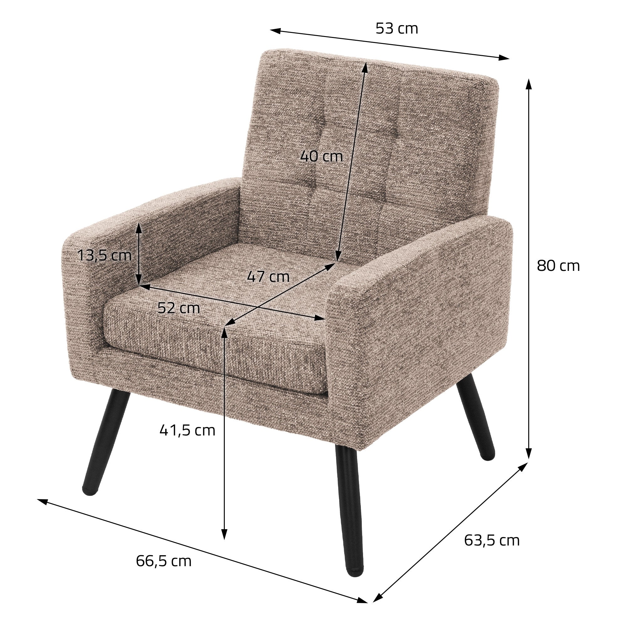 ECD Germany Möbel fauteuil marron tissu 66,5x80x63,5 cm acier
