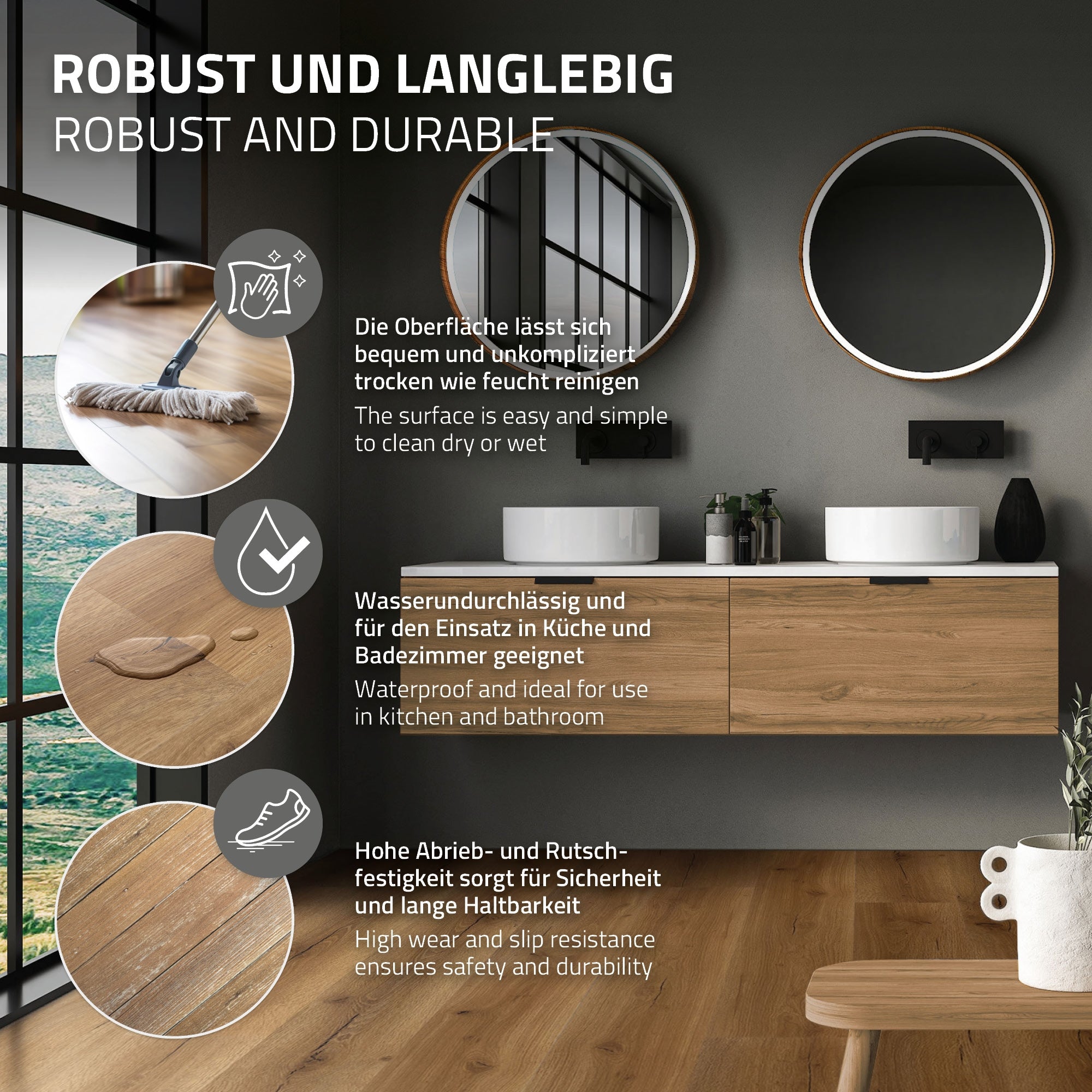 ECD Germany Vinyle sol PVC clic chêne rustique 1,54m² 7 lames