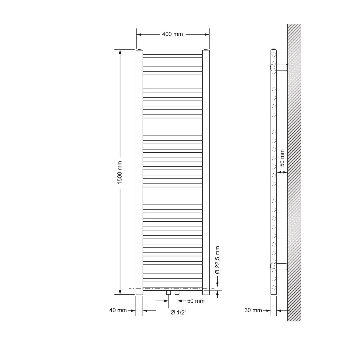 ECD Germany LuxeBath radiateur salle de bain 400x1500 noir mat