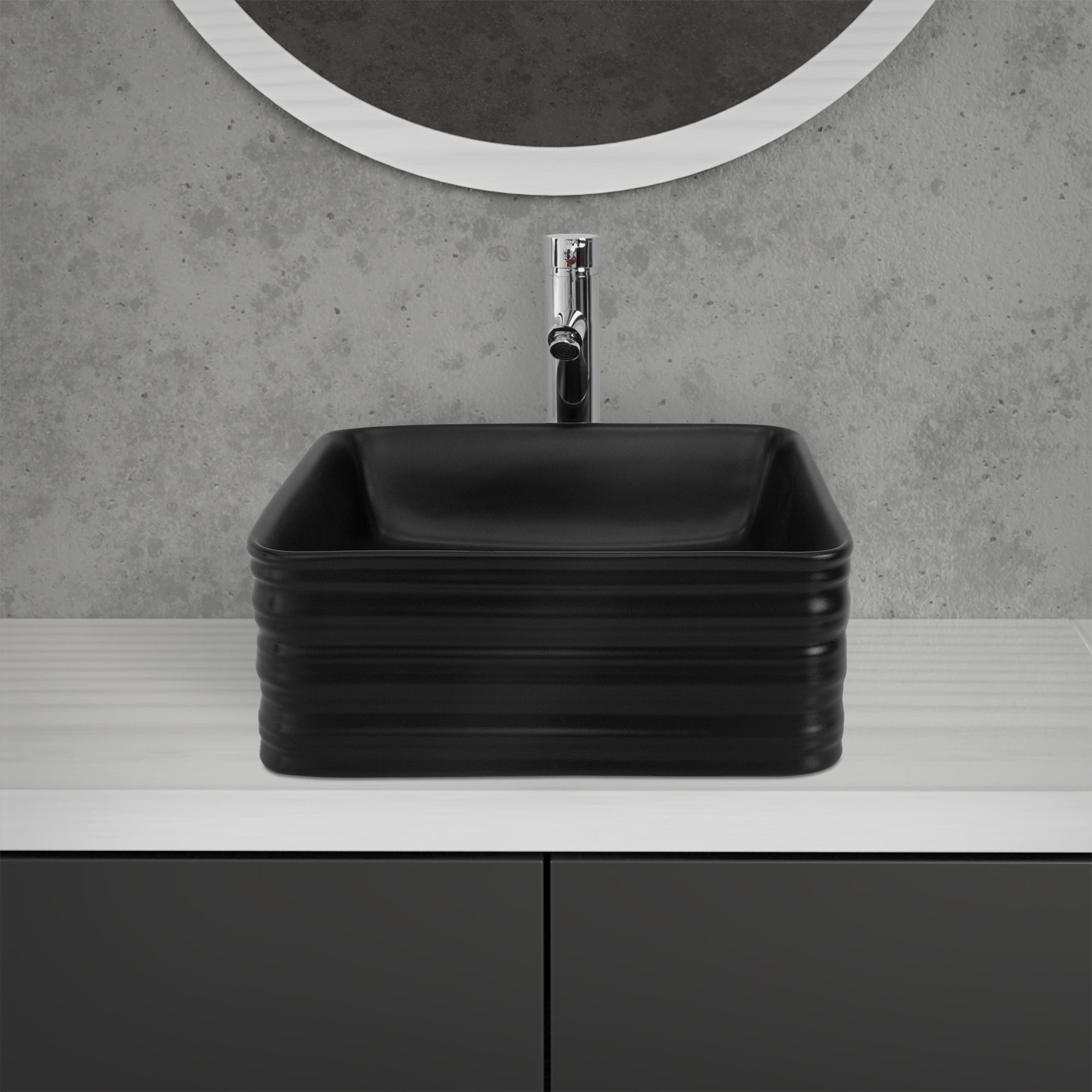 ML-Design Lavabo noir céramique 39x39 avec bonde