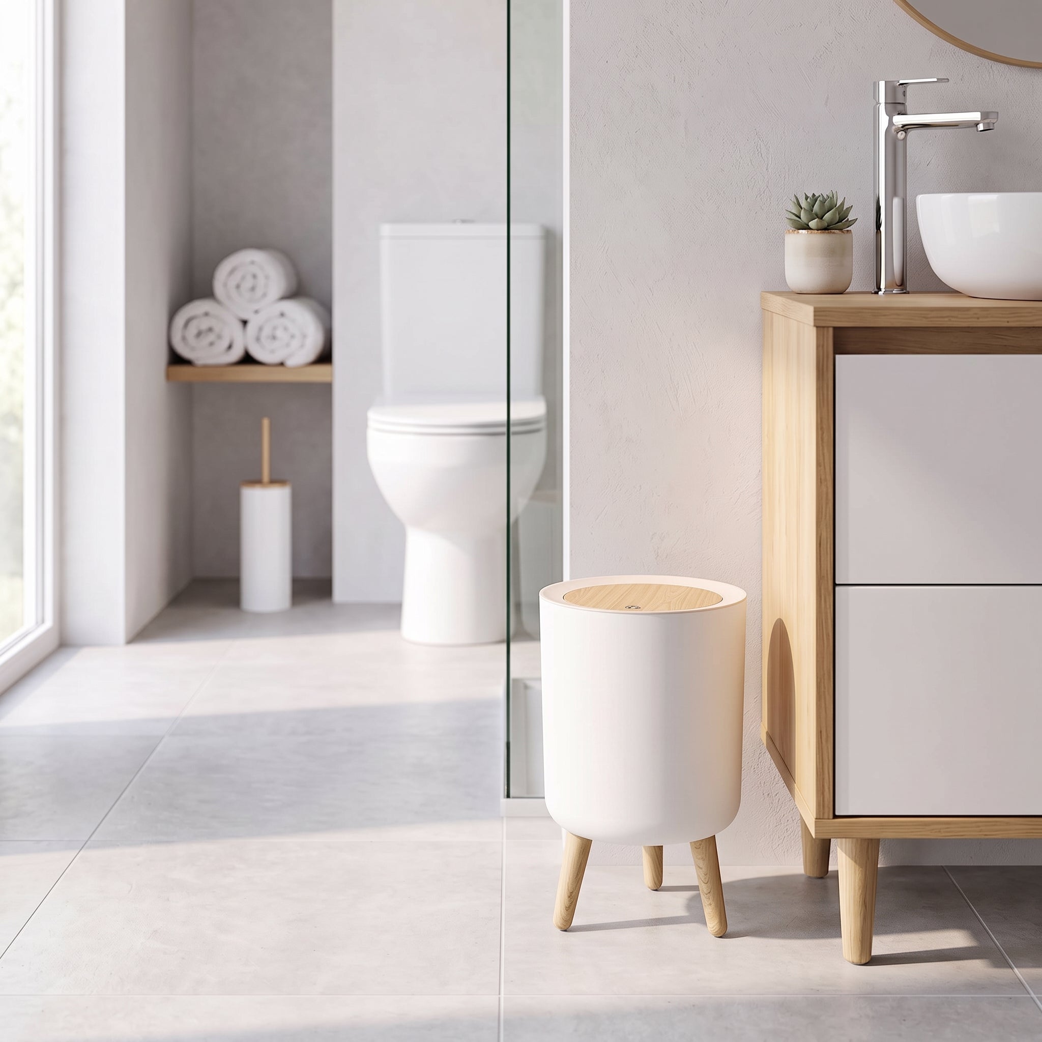 Red Deco Malmo poubelle touch 7L couleur bois salle de bain