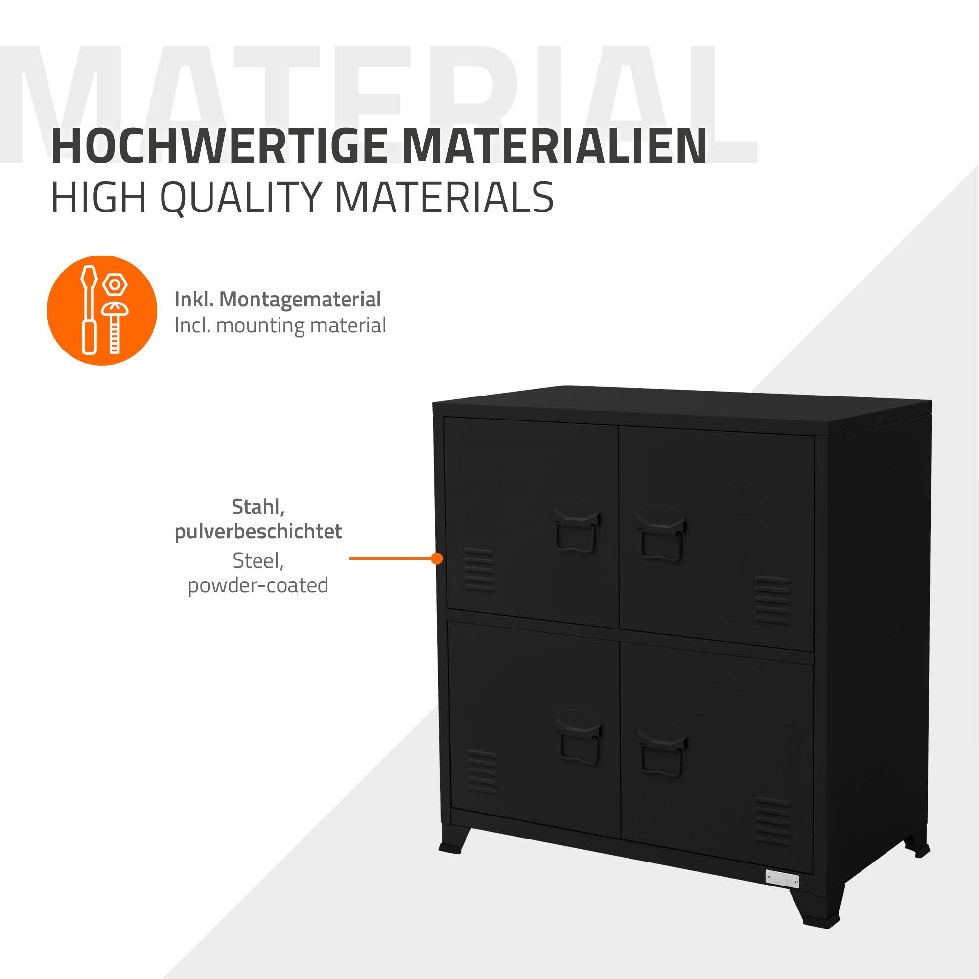 ECD Germany Werkstatt Armoire bureau acier noir 75x40x80,5 cm