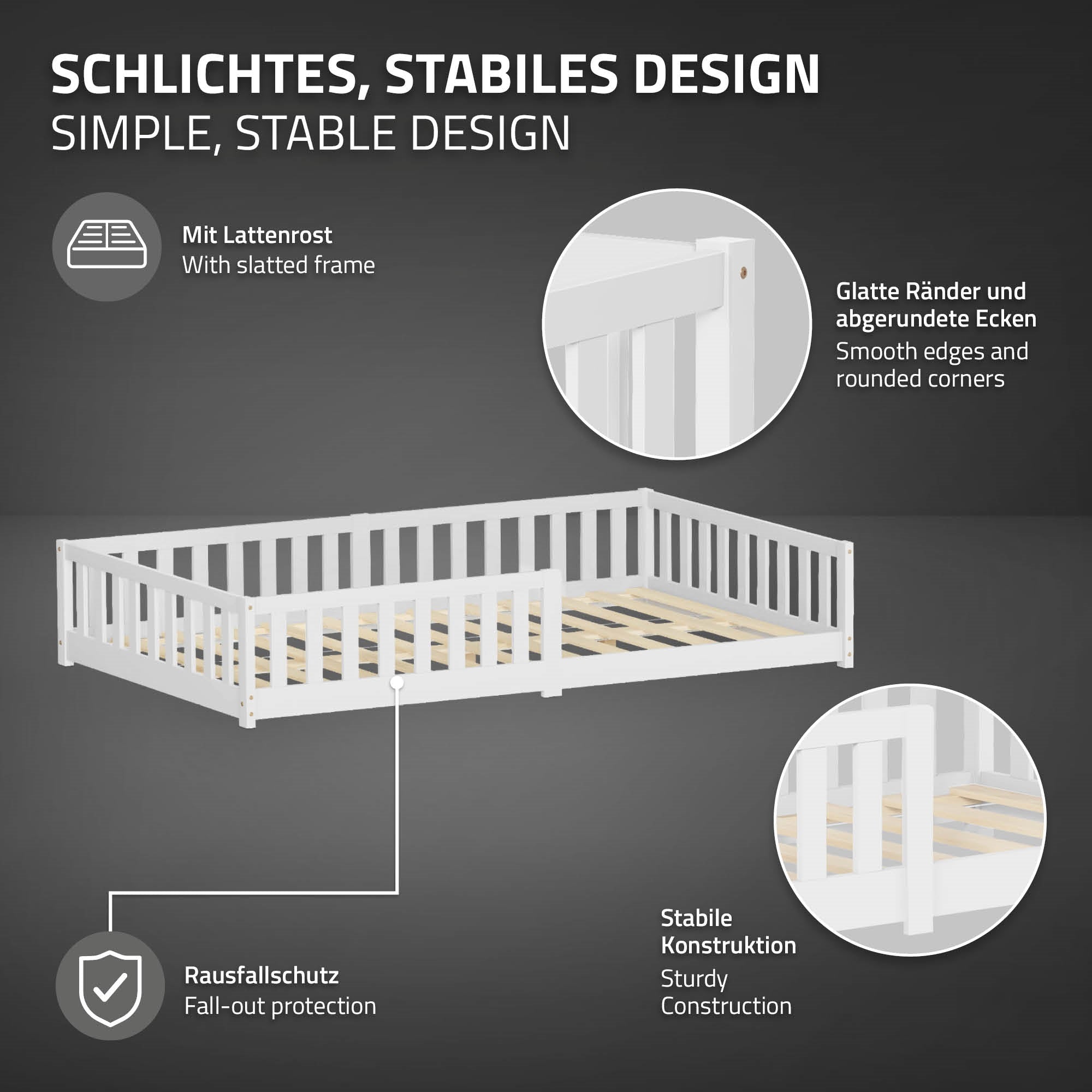 ECD Kinder Lit Enfant 120x200 Blanc Pin avec Sommier