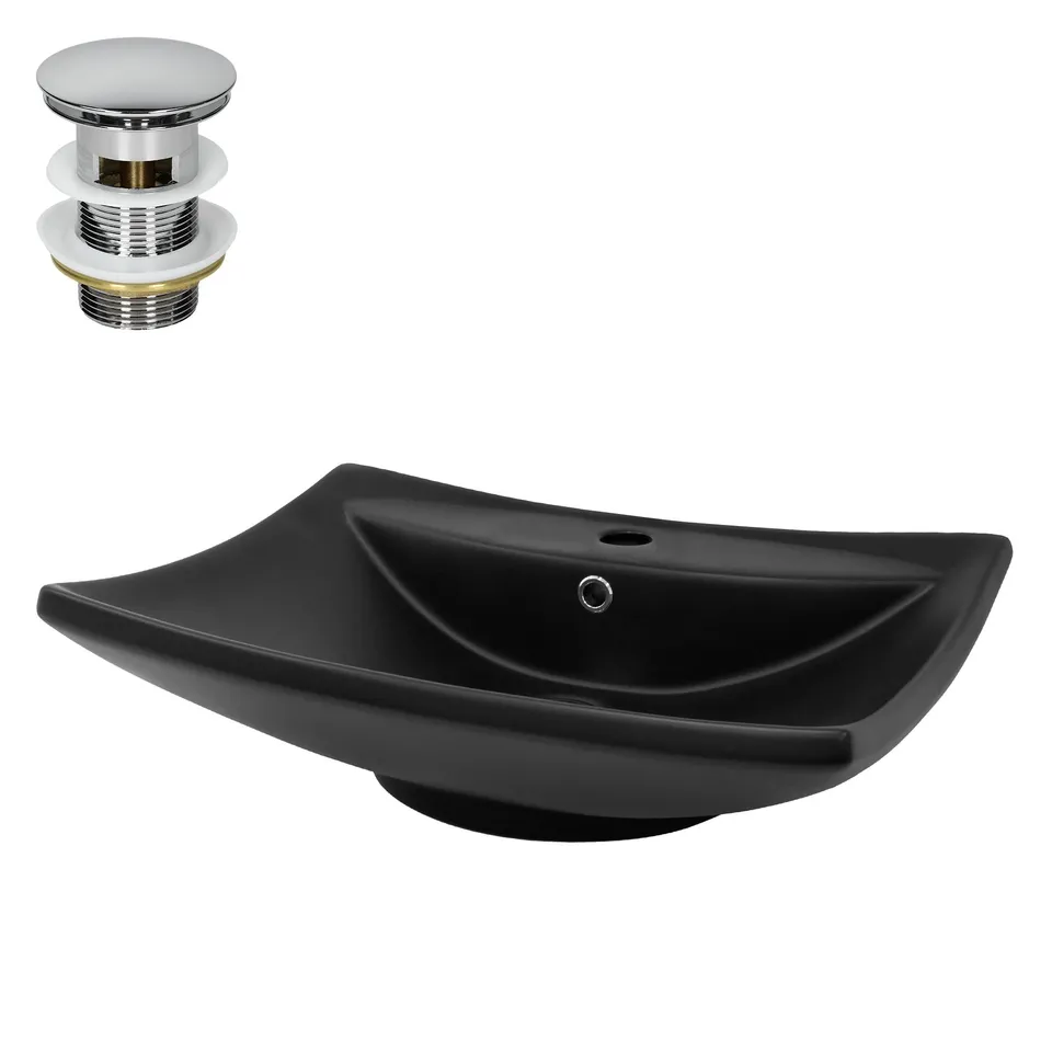 LuxeBath vasque à poser noire céramique 61 cm avec bonde