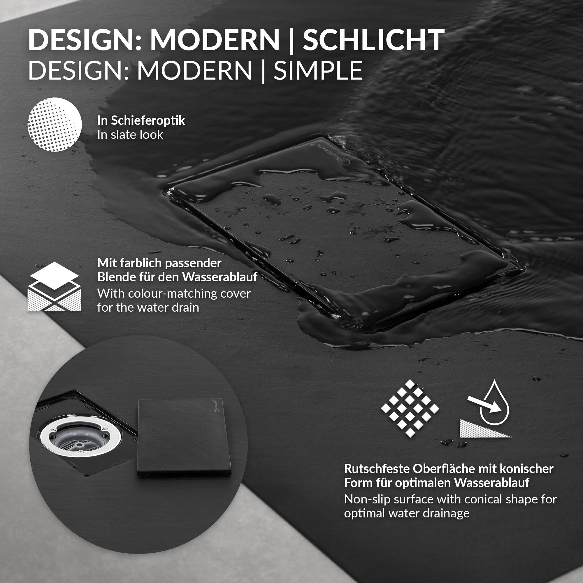 ECD Sanitär LuxeBath receveur douche 90x90 cm noir ardoise