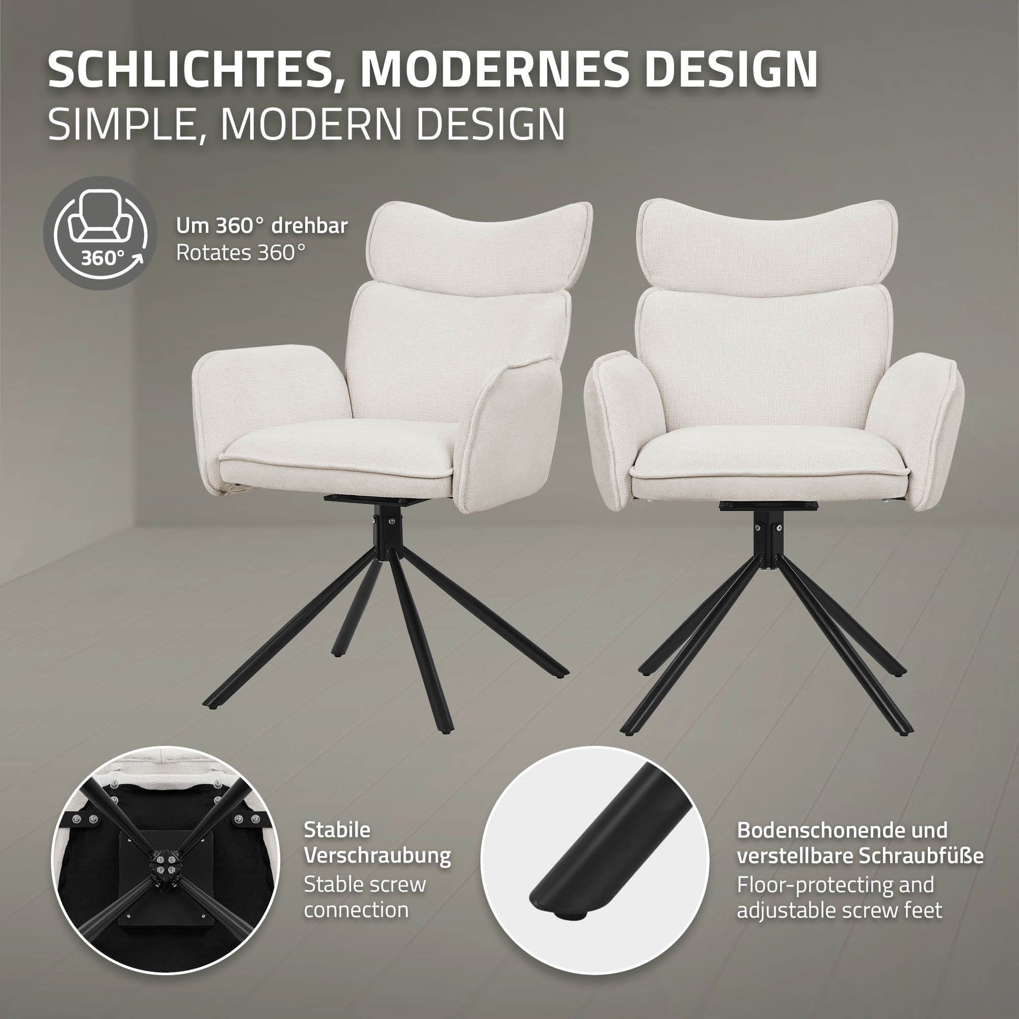 ECD Germany Möbel chaise salle à manger pivotante anthracite lot 2 tissu