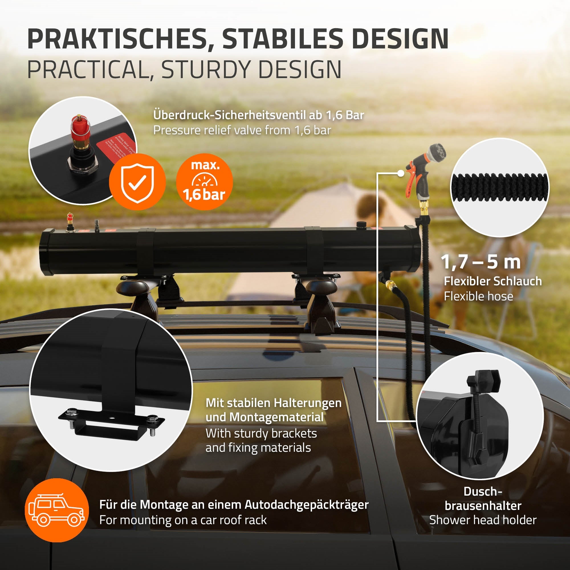 ECD Germany Sport douche solaire camping 20 L toit auto pression