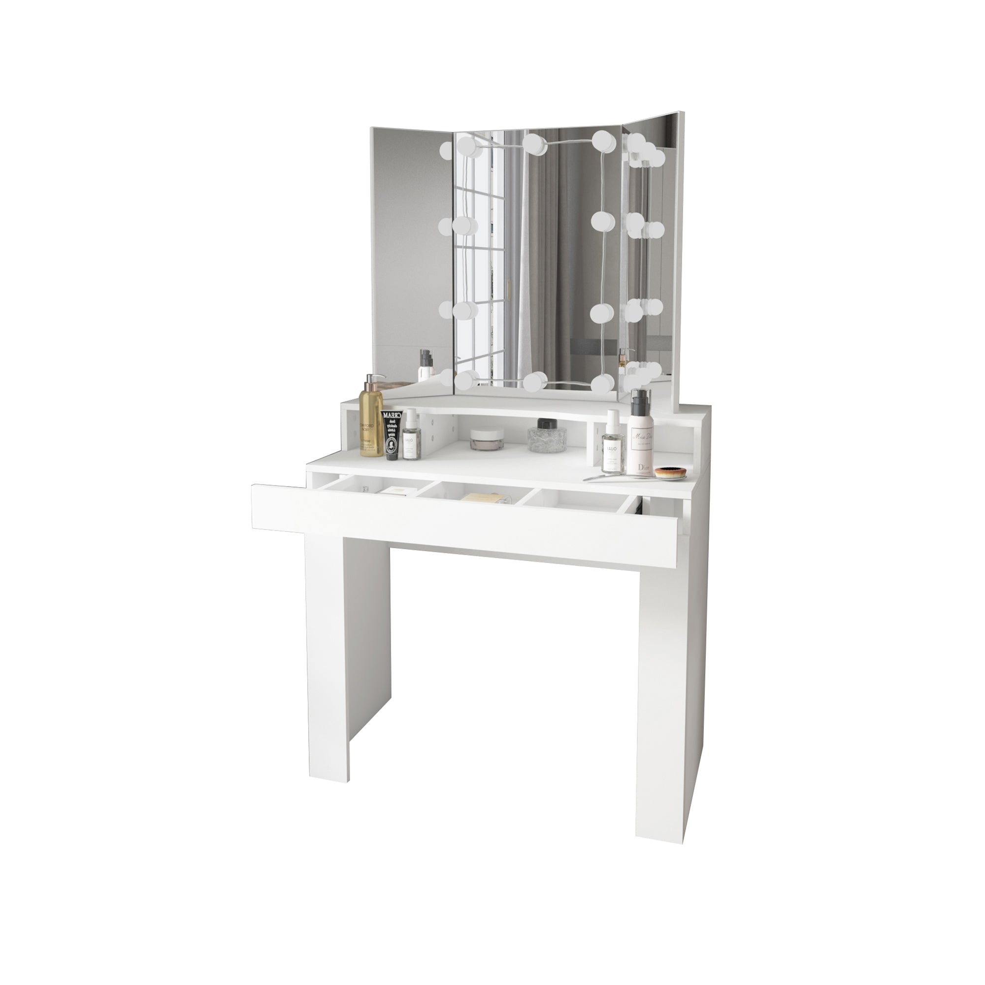 ECD Germany Möbel coiffeuse blanche LED 89,5x155x43,5 cm
