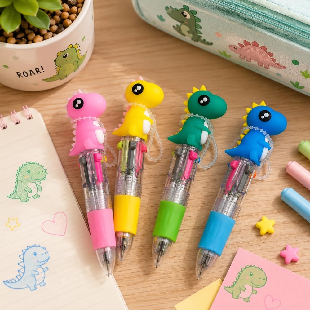 Shop-Story Loisirs Mini Stylos Dinosaure 10 cm lot 4 rétractables