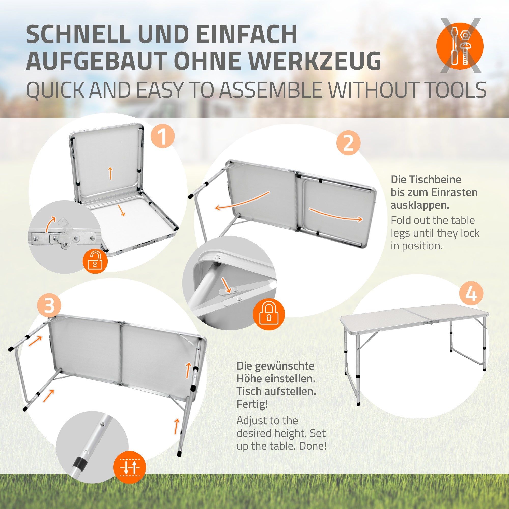 ECD Germany Sport table camping pliante 120 cm blanc crème alu