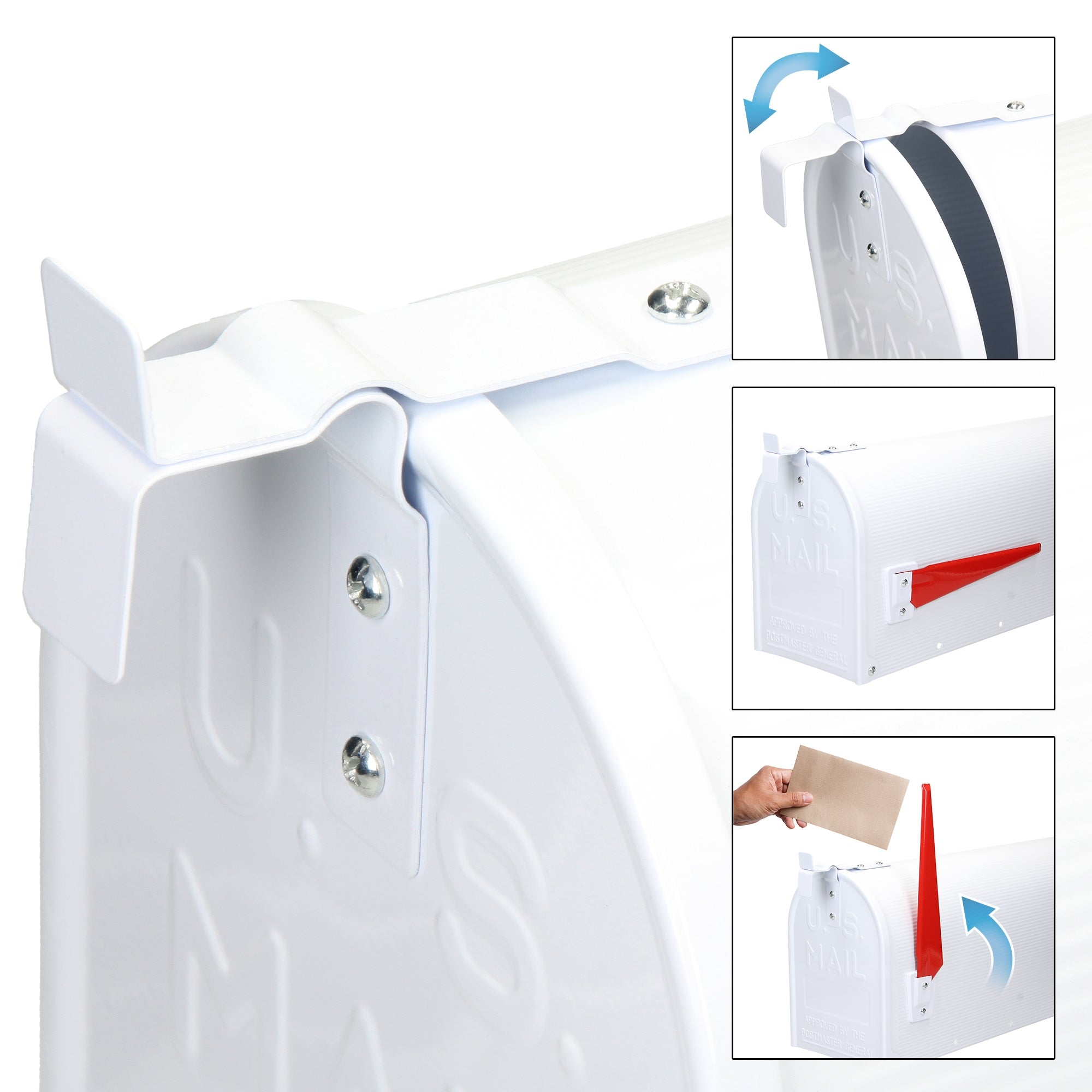 ML-Design Boîte aux lettres américaine aluminium blanc + support