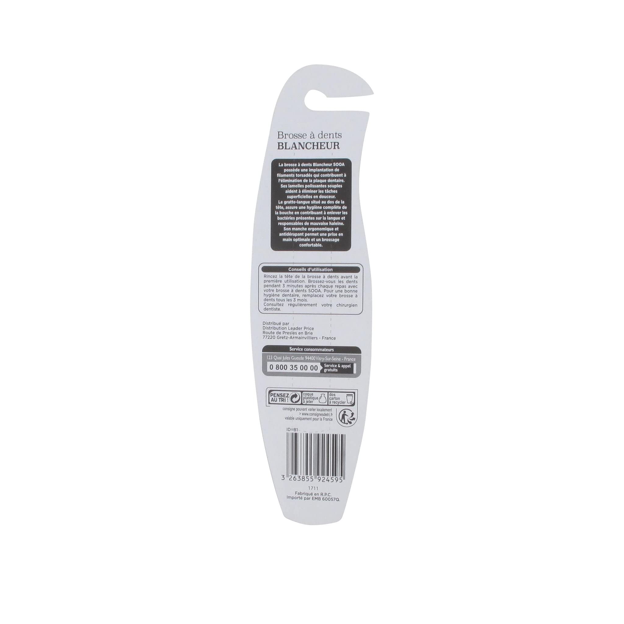 Leader Price SOOA brosse à dents blancheur medium