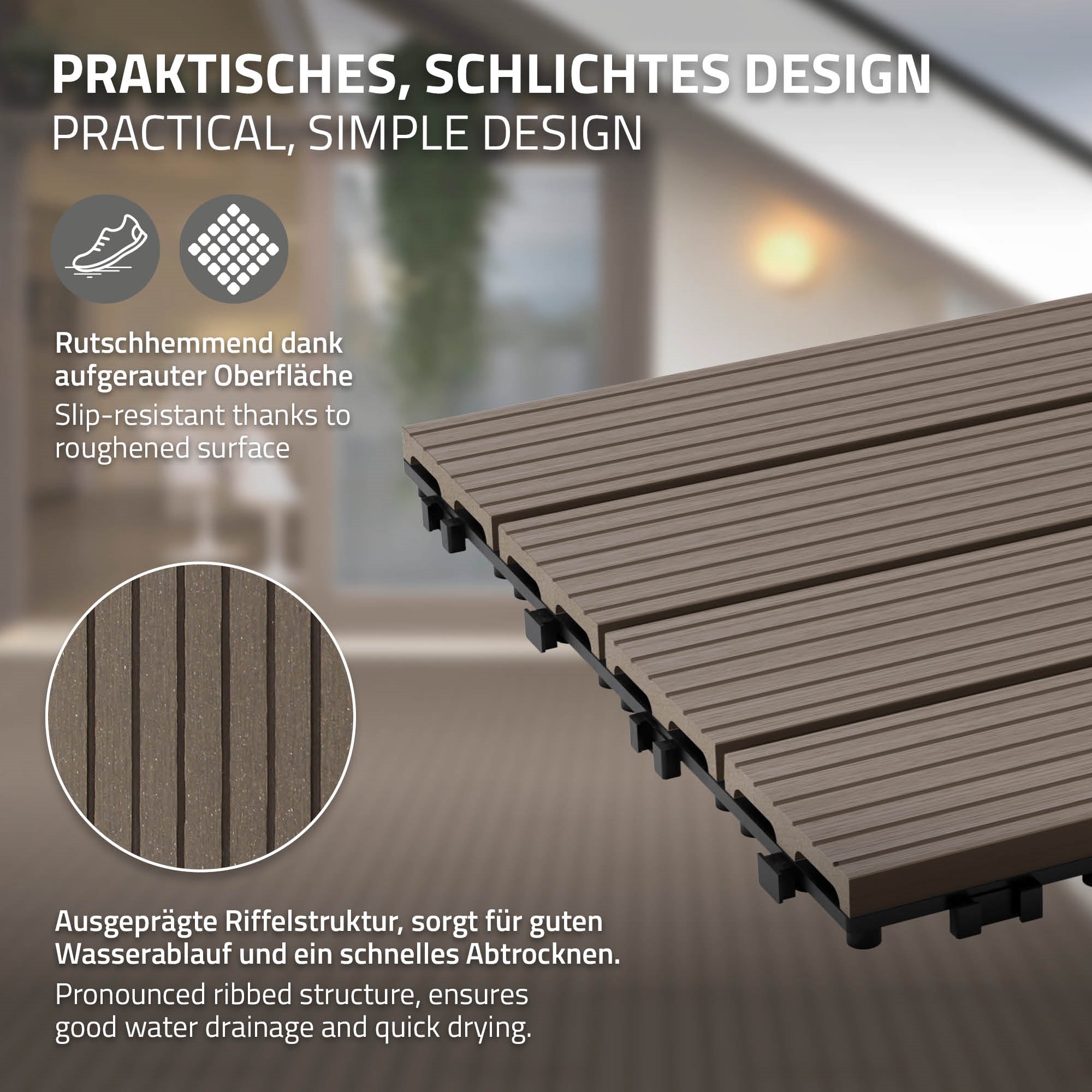 ECD Germany Garten Dalle terrasse WPC 60x30 marron foncé lot 12