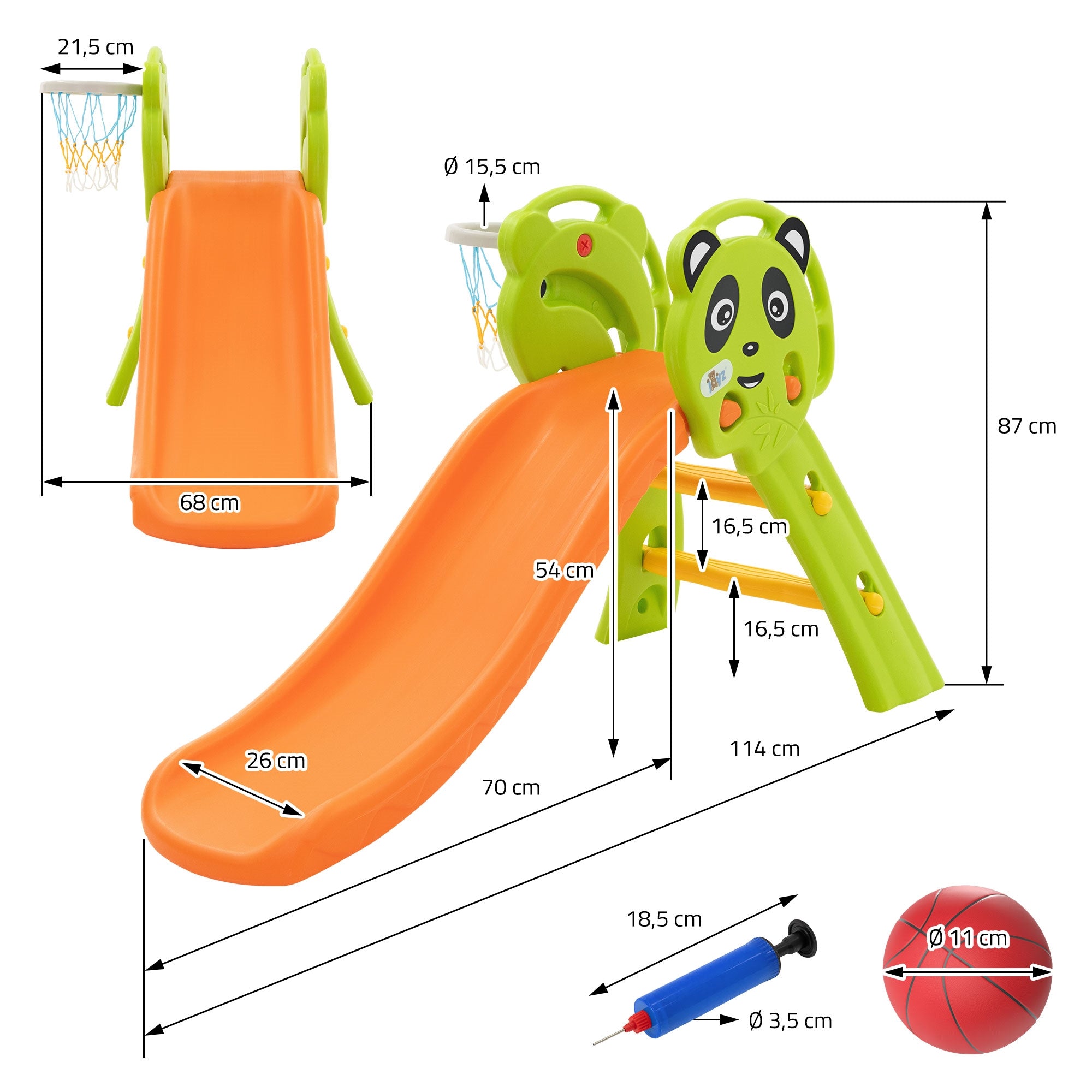 ECD Germany Kinder toboggan enfant 2 en 1 Joyz + panier basket