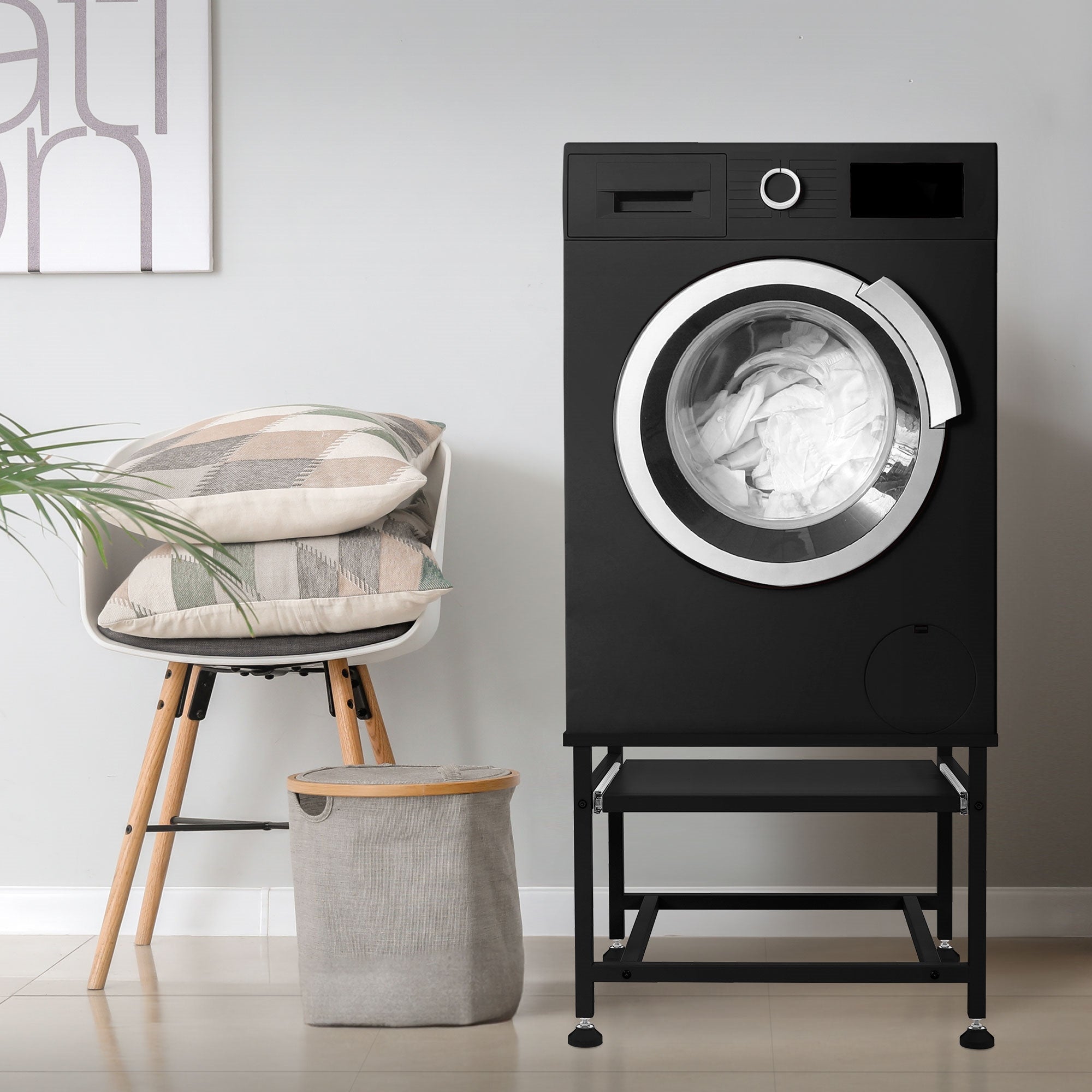 ECD Germany Möbel support lave-linge 62,5 cm noir avec tablette