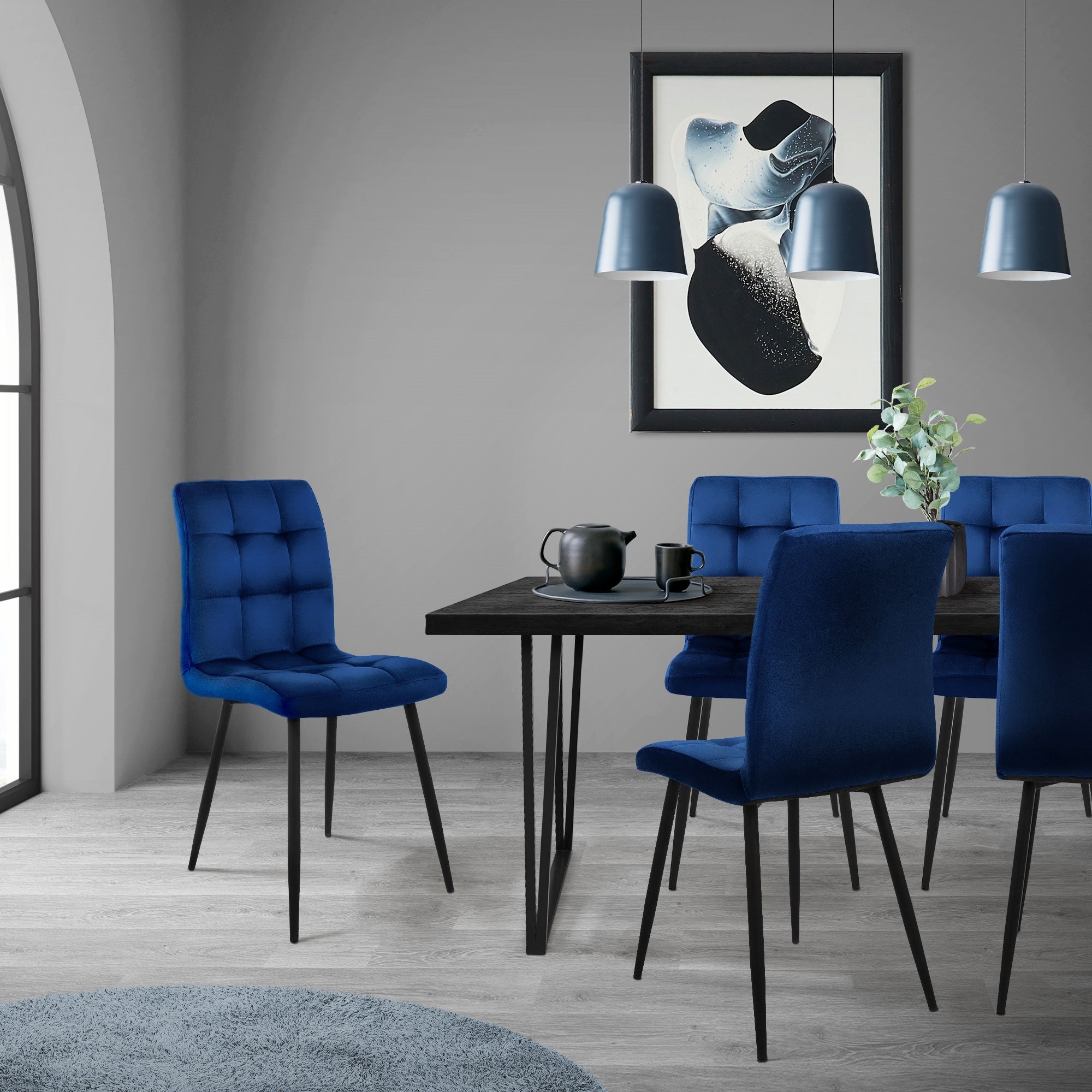 ML-Design chaise velours bleu foncé lot 4 capitonnée