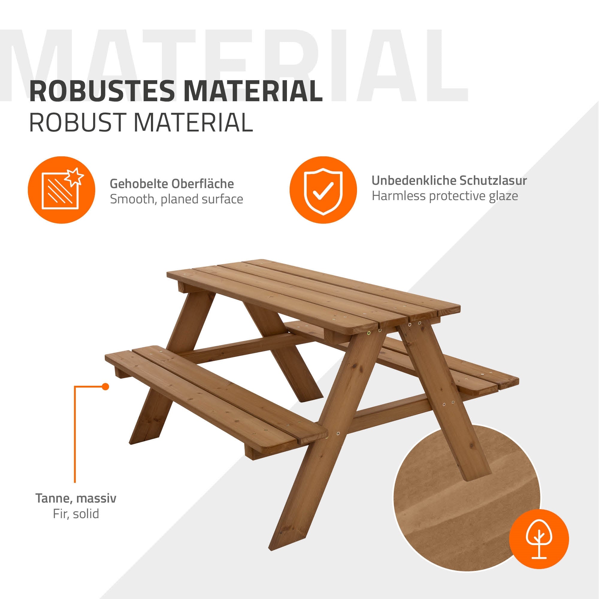 ECD Germany Kinder table pique-nique enfant marron 4 places bois