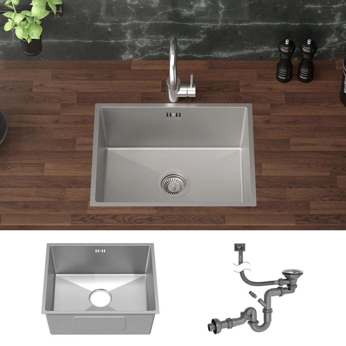 ECD Germany Sanitär Évier encastrable 50x40 cm inox + bonde