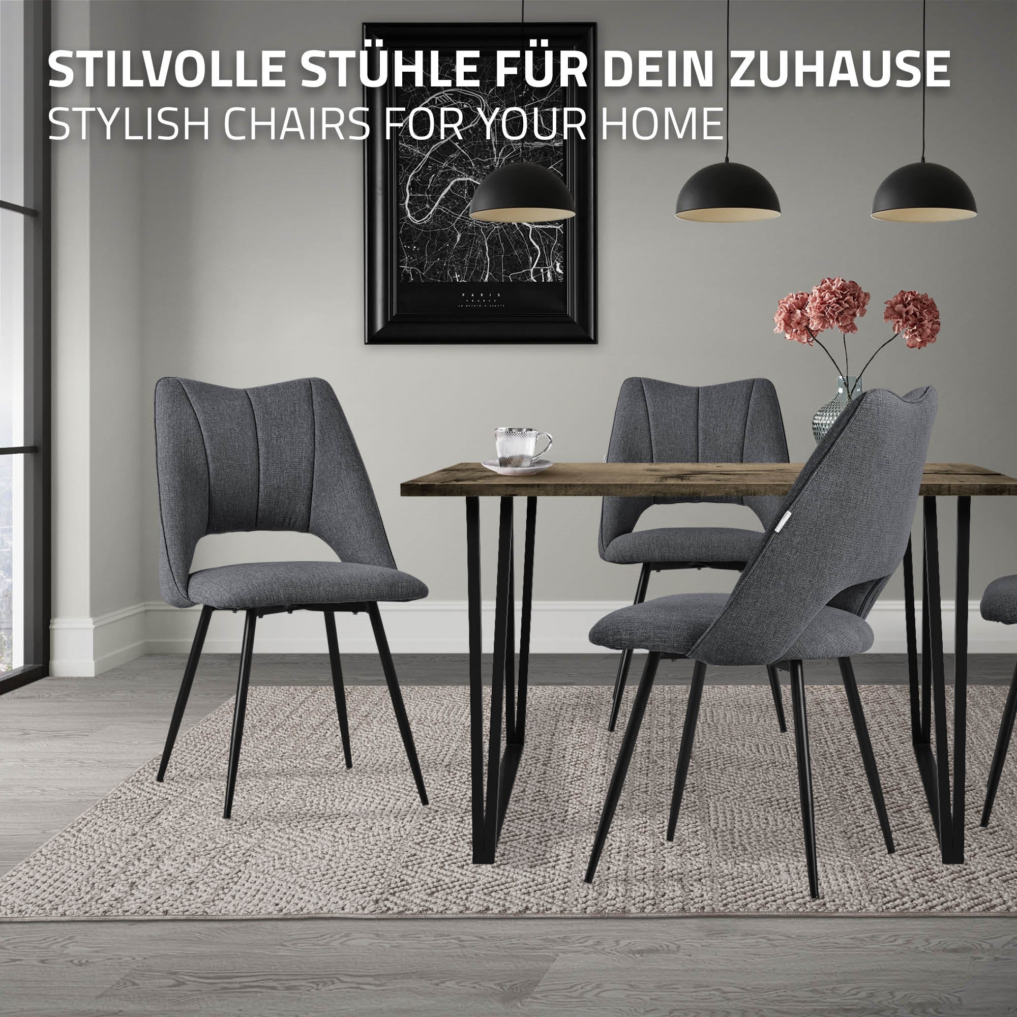 ECD Germany Möbel chaise salle à manger grise lot 2 rembourrée