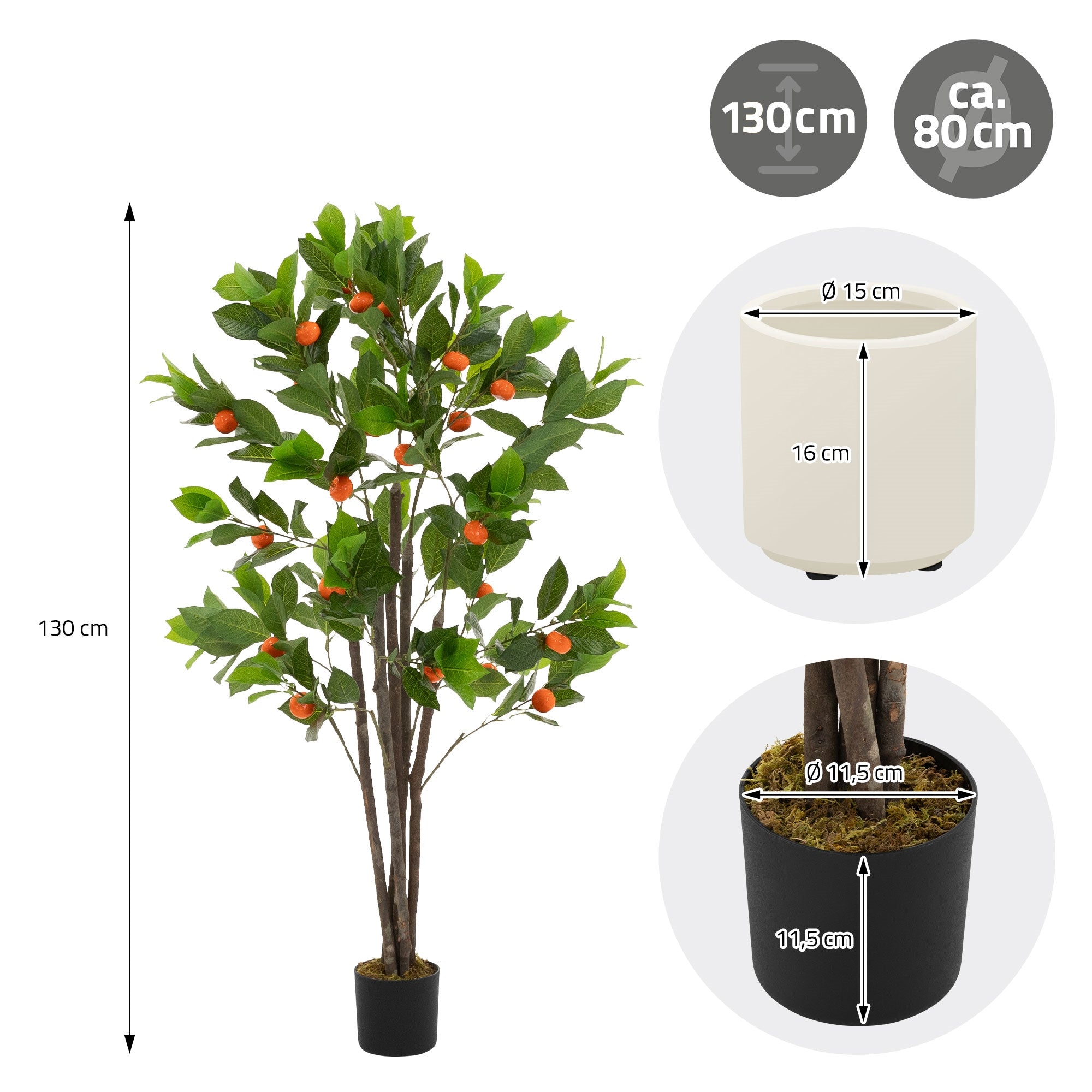 ML-Design oranger artificiel plante 130 cm pot fruits
