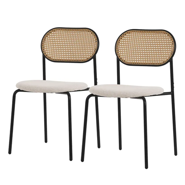 ECD Germany ML-Design chaise salle à manger beige rotin lot de 2