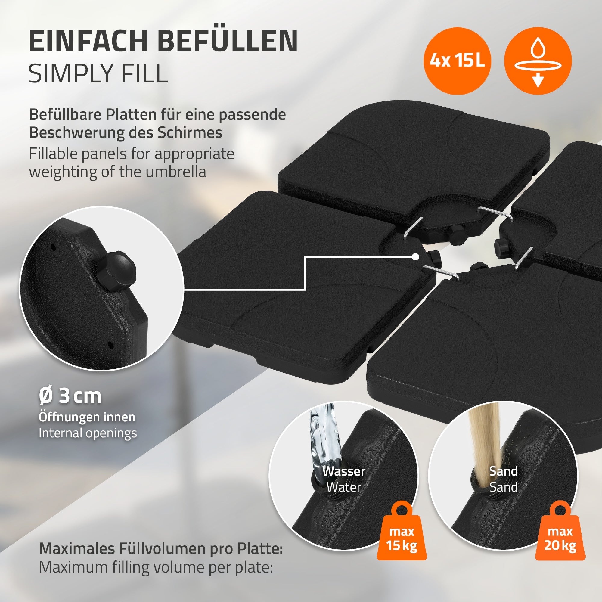 ECD Germany ML-Design pied parasol 4 dalles noir 80 kg