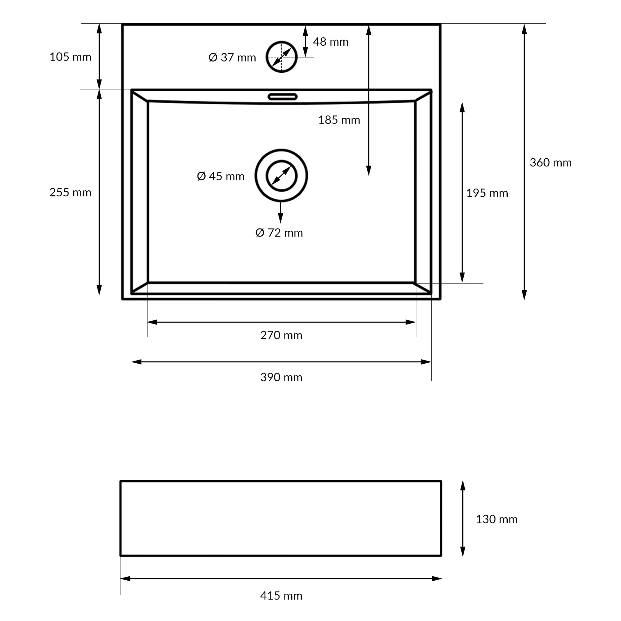 ECD Germany Sanitär lavabo céramique 41,5x36cm blanc + robinet