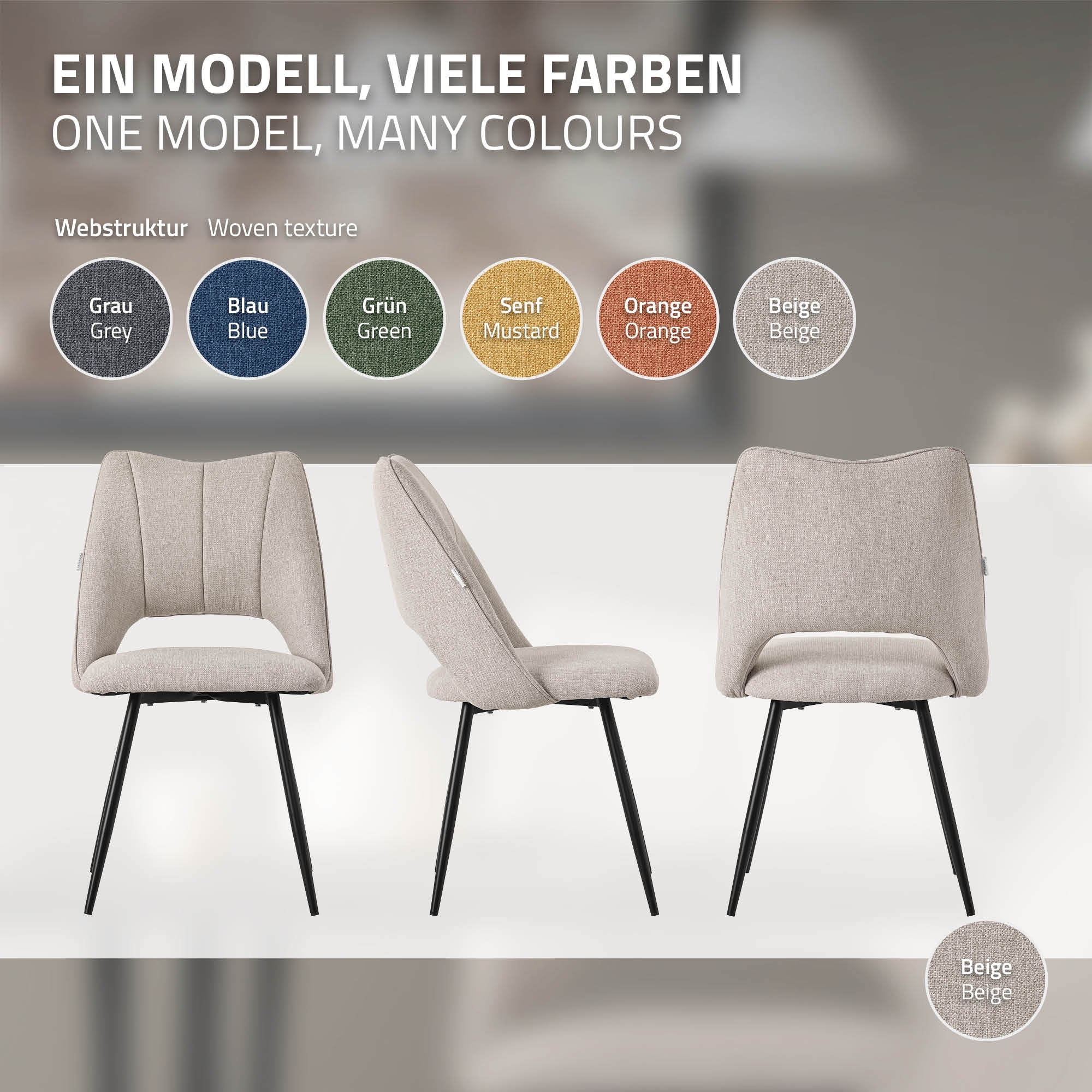 ECD Germany Möbel Chaise salle à manger beige lot de 6