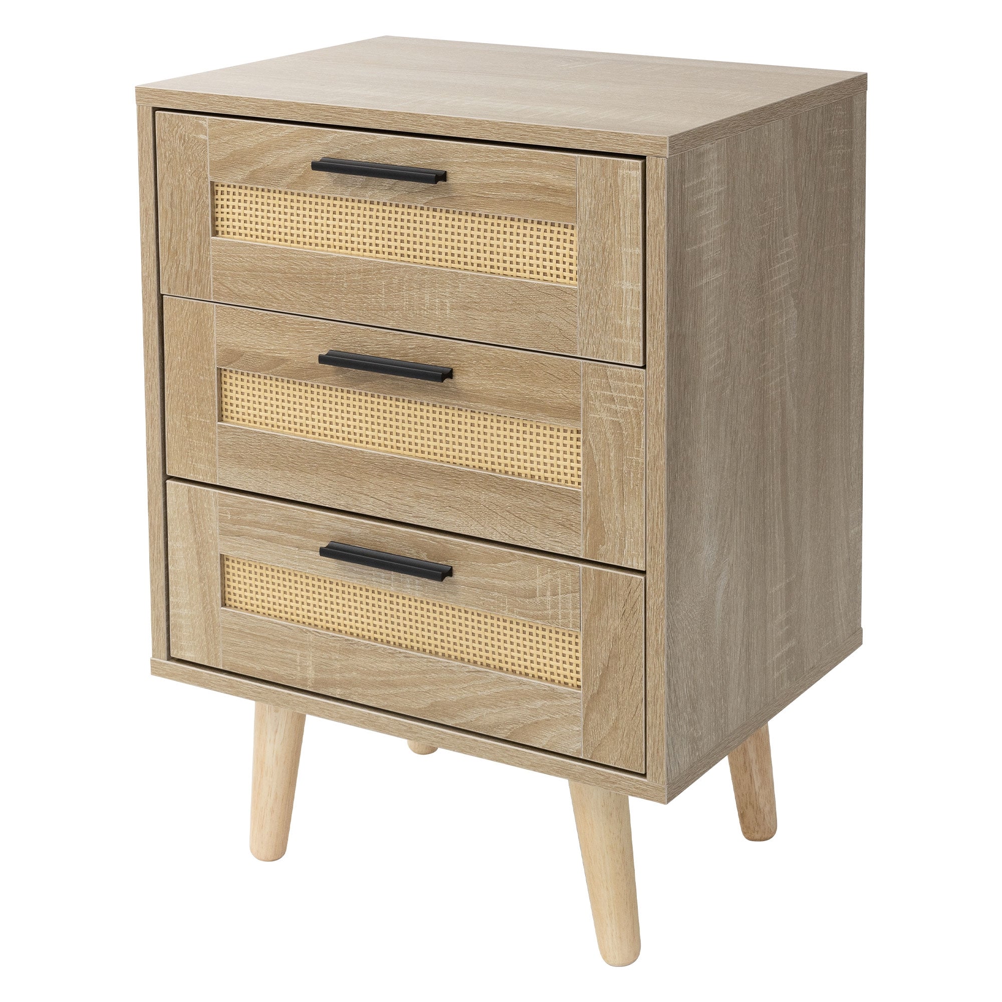 ECD Germany Möbel Table de Chevet Rotin Chêne 1 Tiroir 40 cm