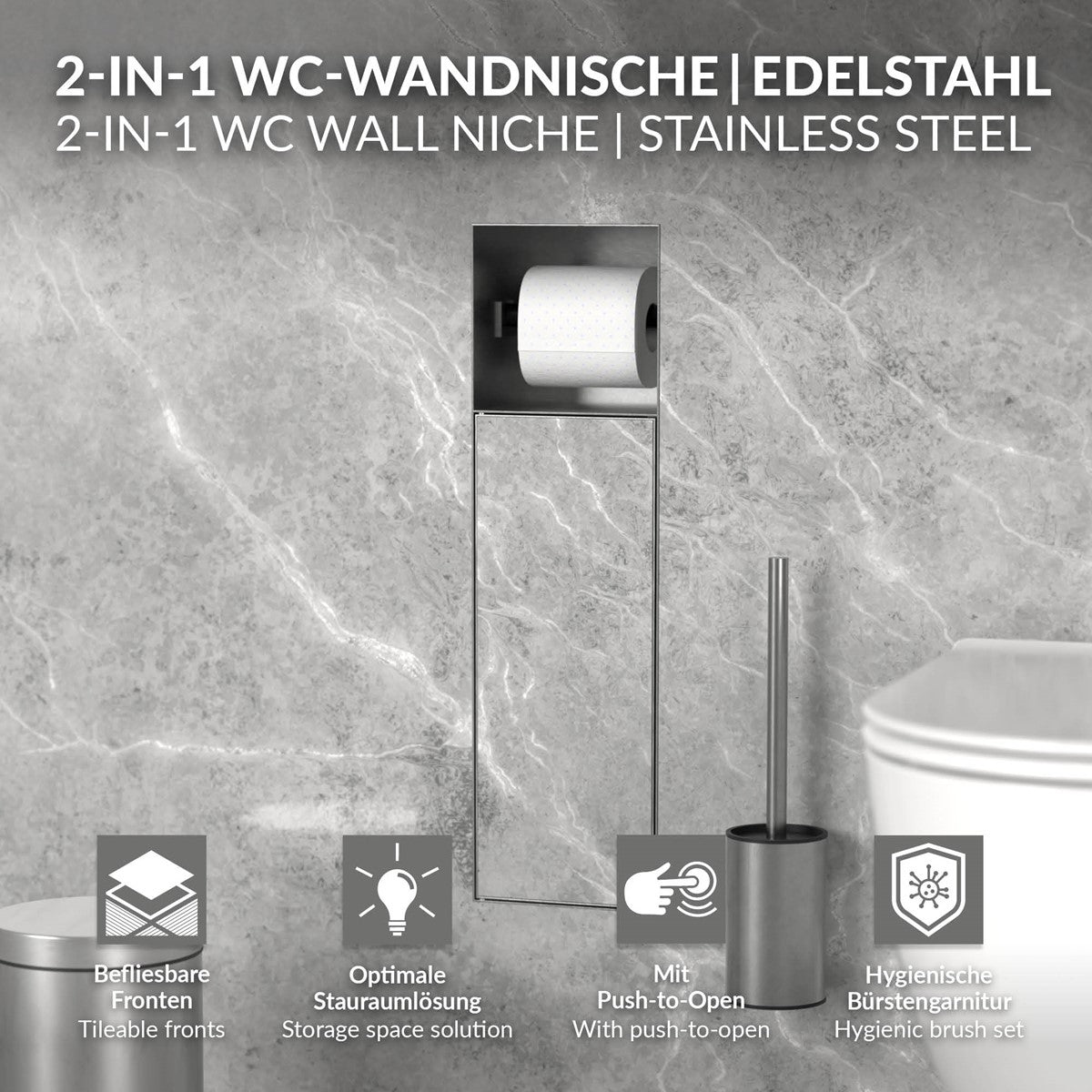 LuxeBath module WC encastré inox carrelable 60x20 cm noir