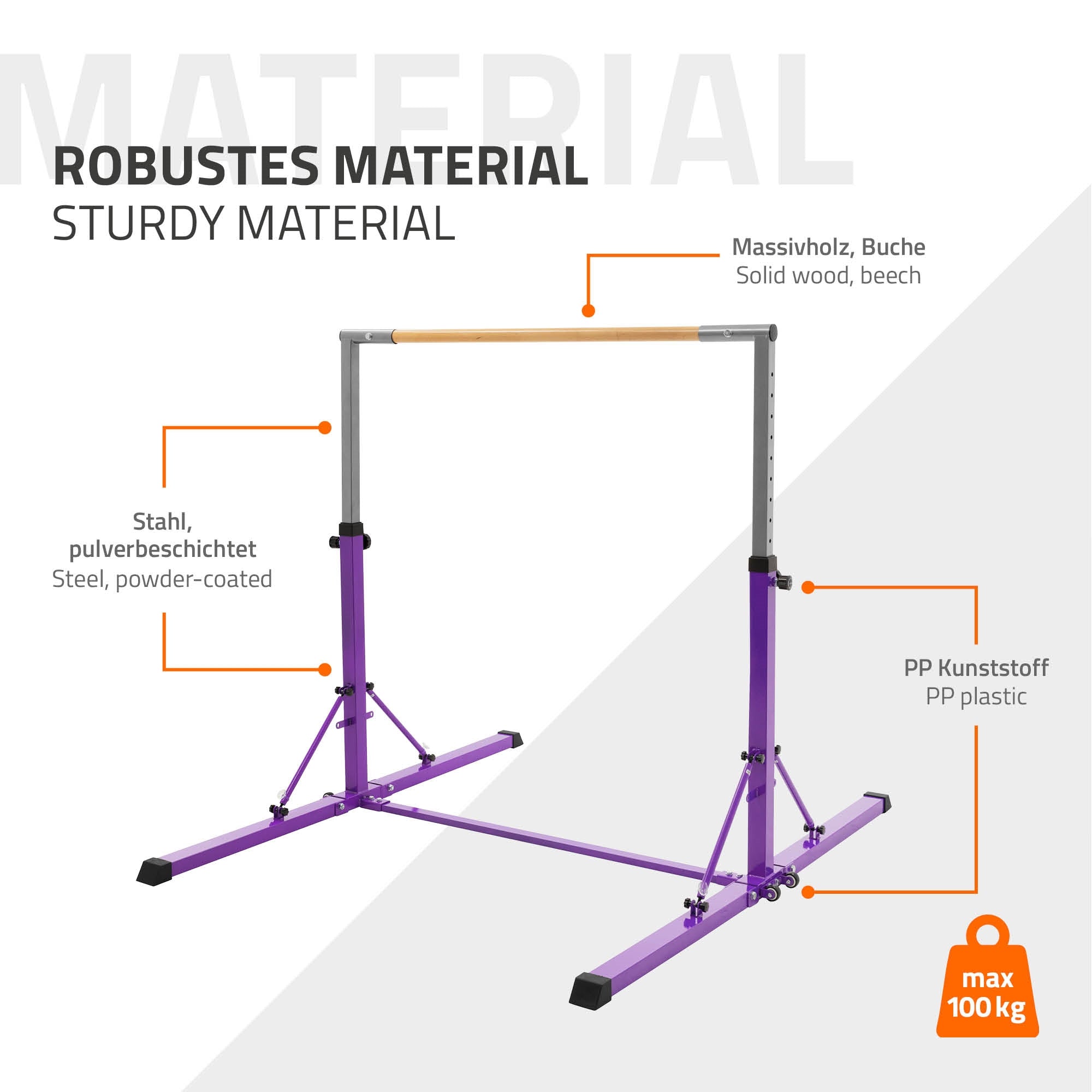 ECD Germany Hauki Barre de Gym Enfant Violet Pliable 150 cm