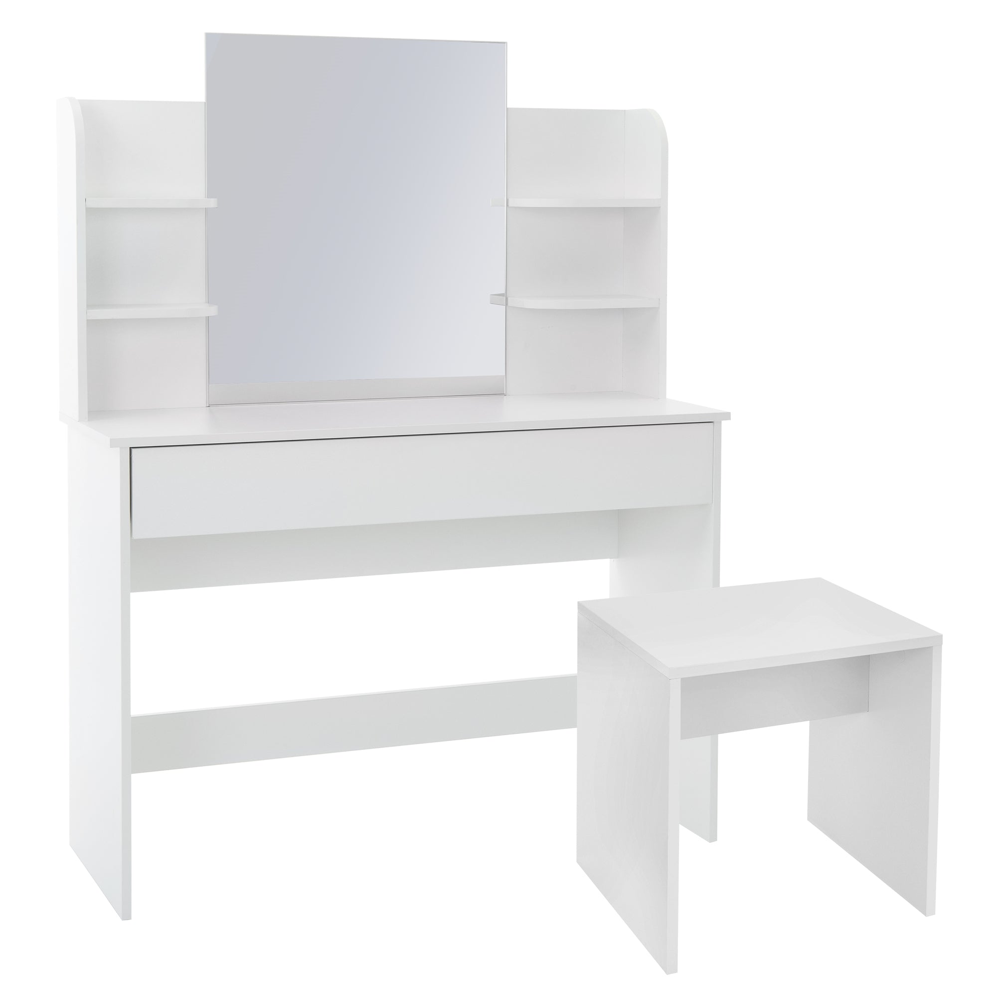 ML-Design 108 cm coiffeuse blanche avec miroir et tabouret