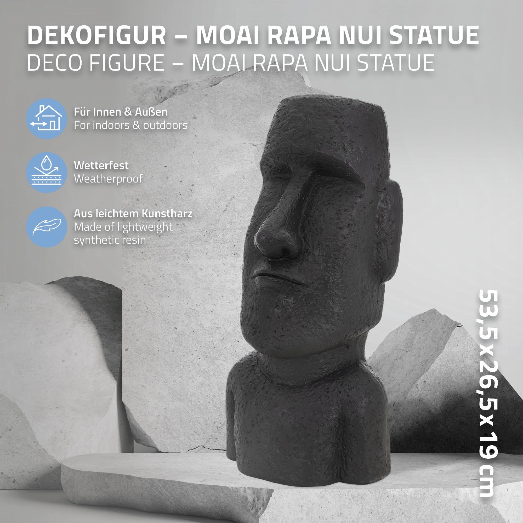 ECD Germany Haus & Wohnen statue Moaï 53,5 cm anthracite résine